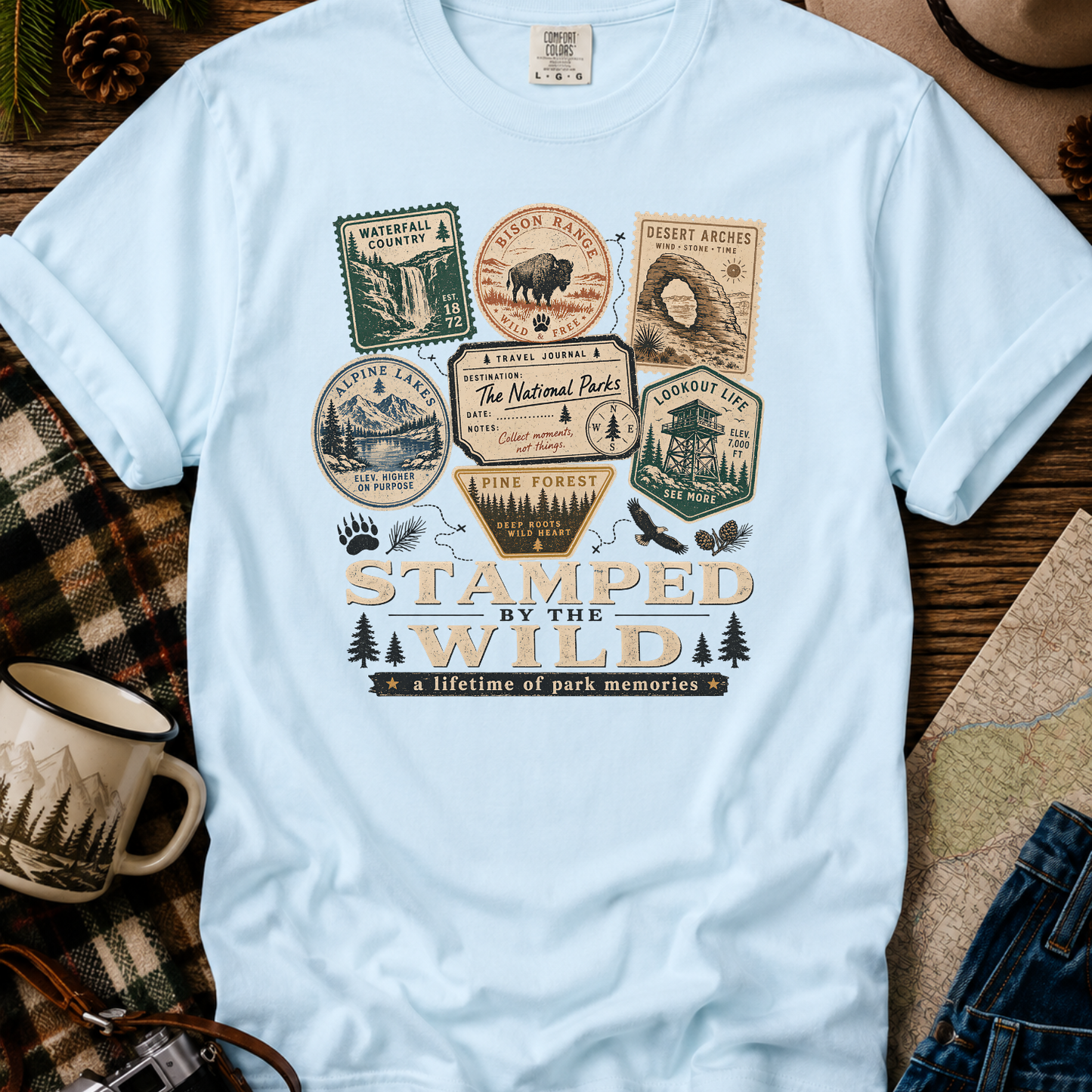 Vintage National Park Travel Stamps Tee