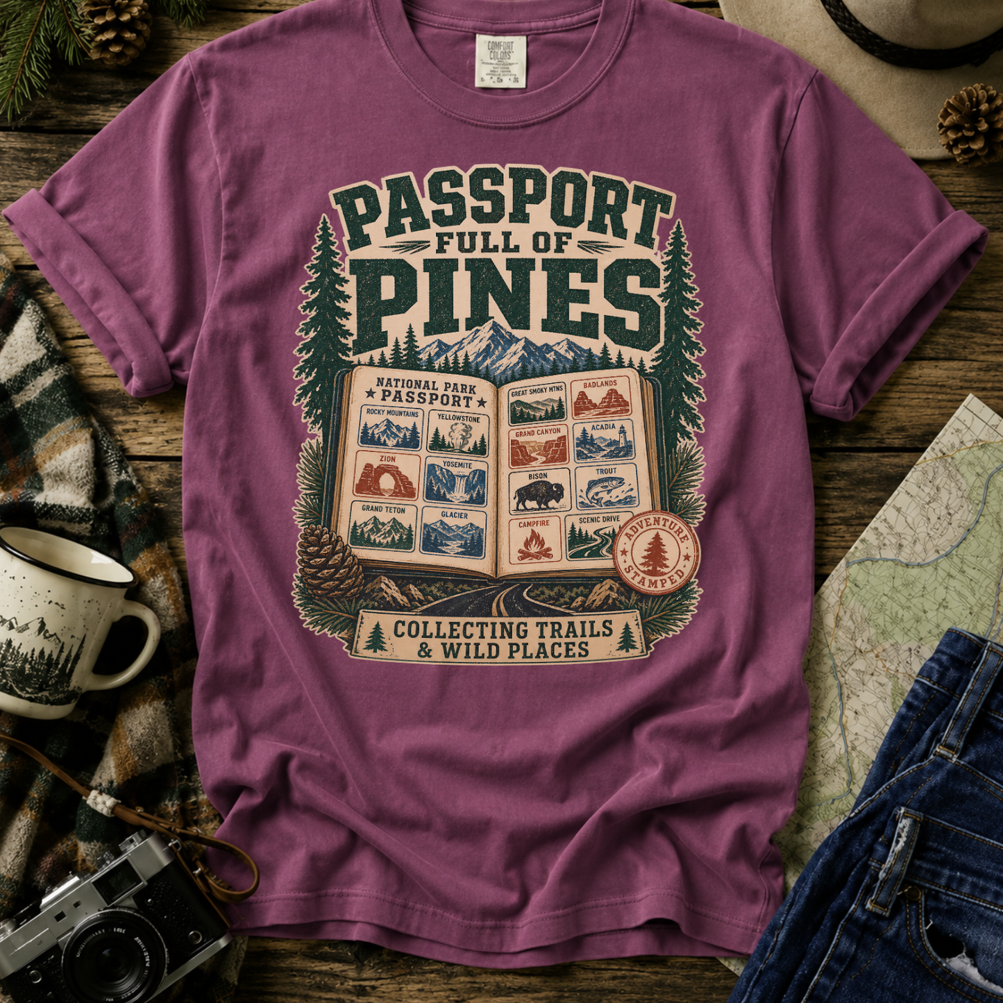 Passport Full of Pines T-Shirt — Vintage National Parks Travel Tee