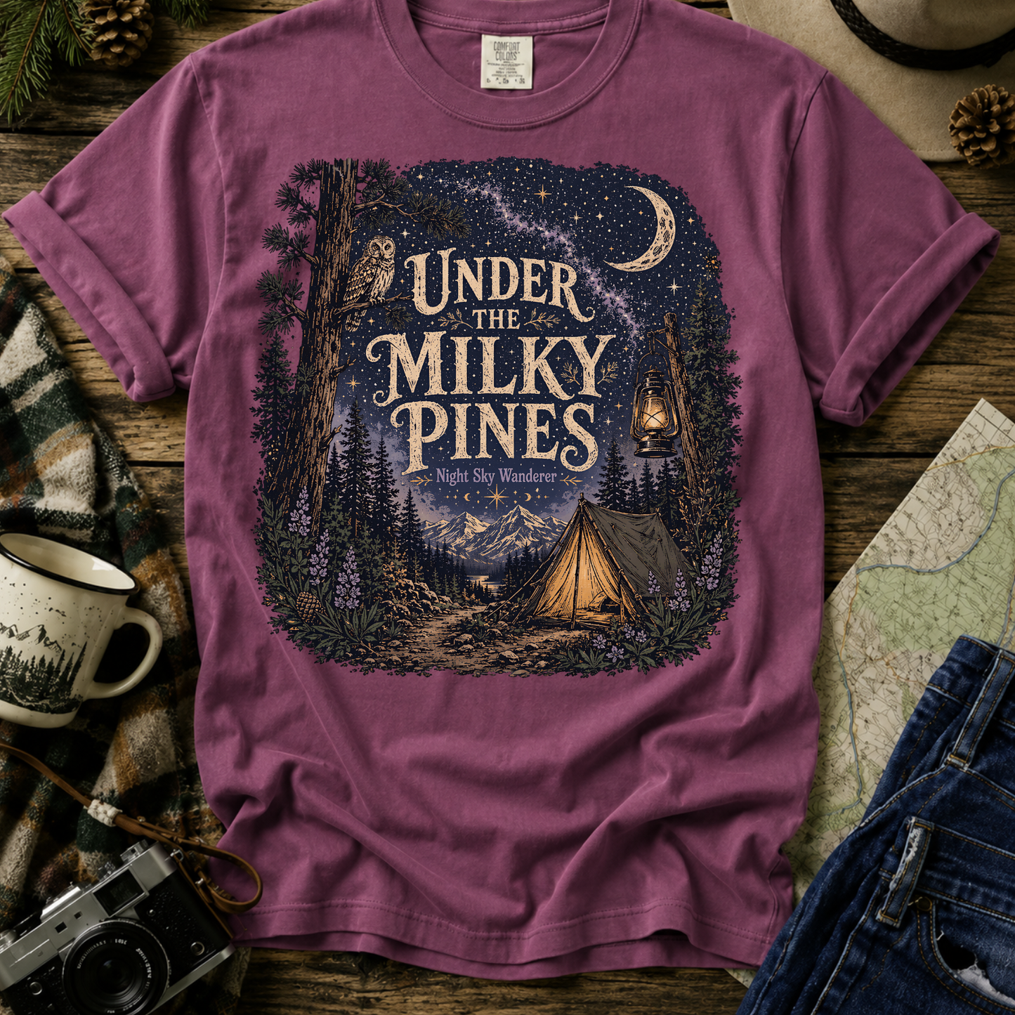 Under the Milky Pines Camping T-Shirt