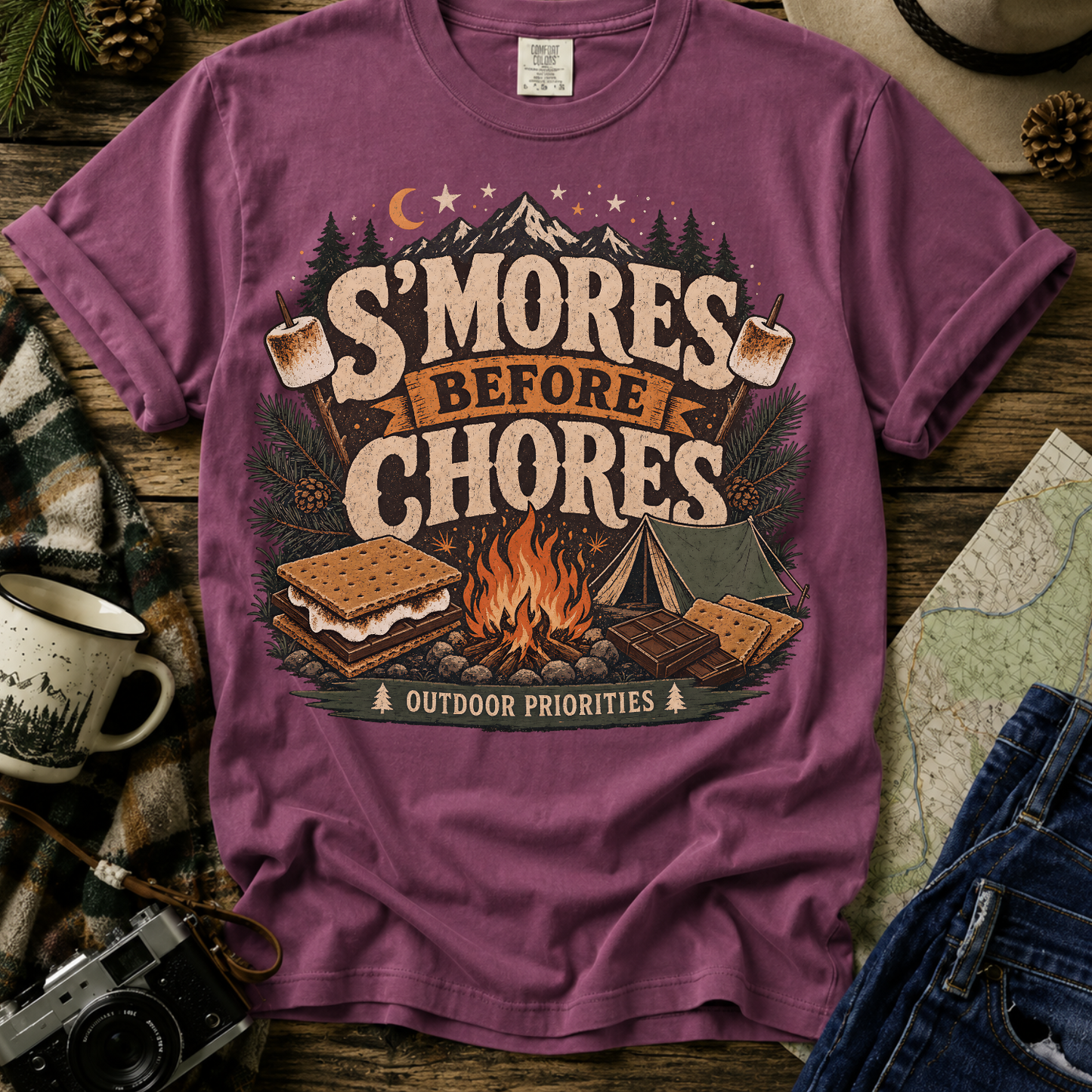 "S'mores Before Chores" Camping Graphic Tee