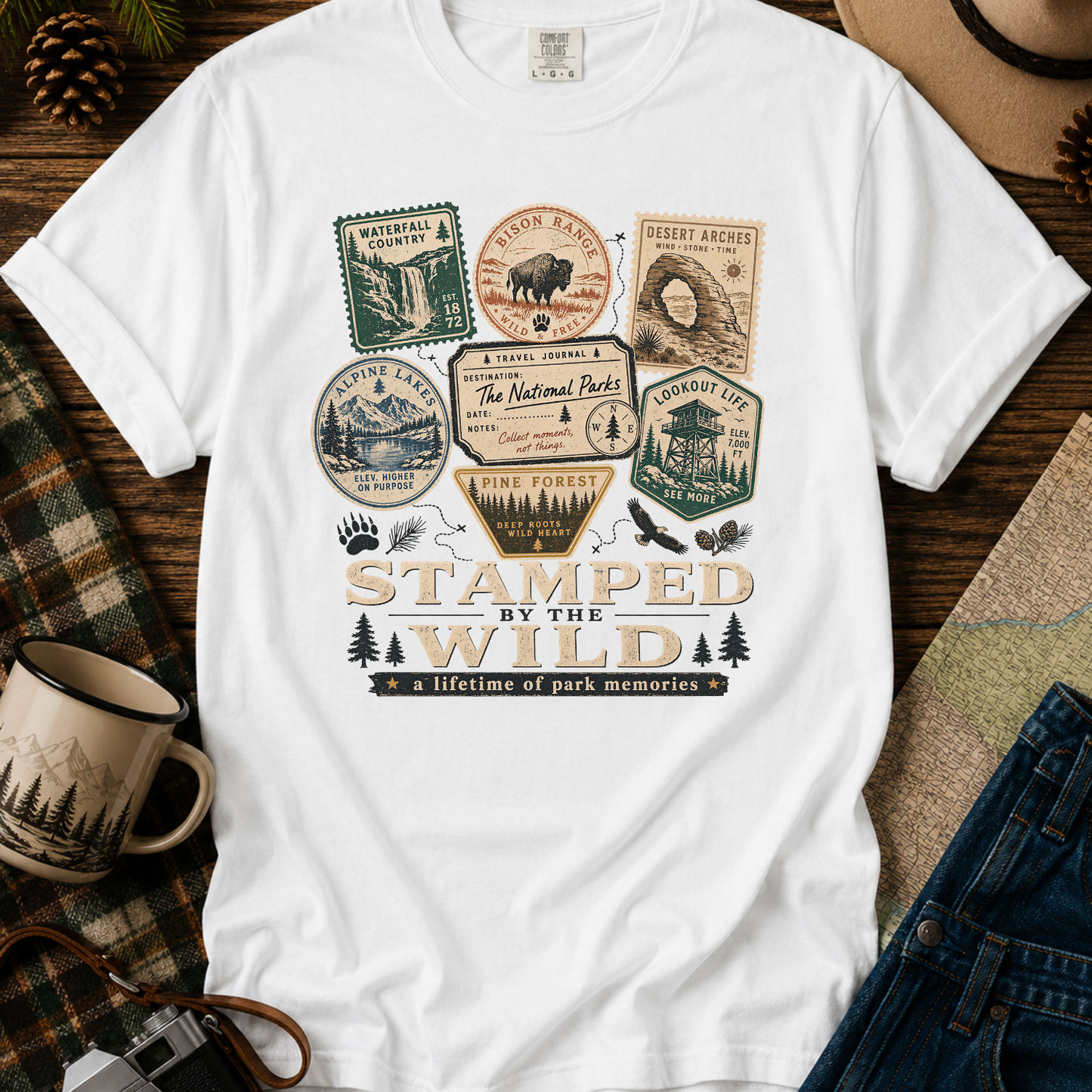 Vintage National Park Travel Stamps Tee