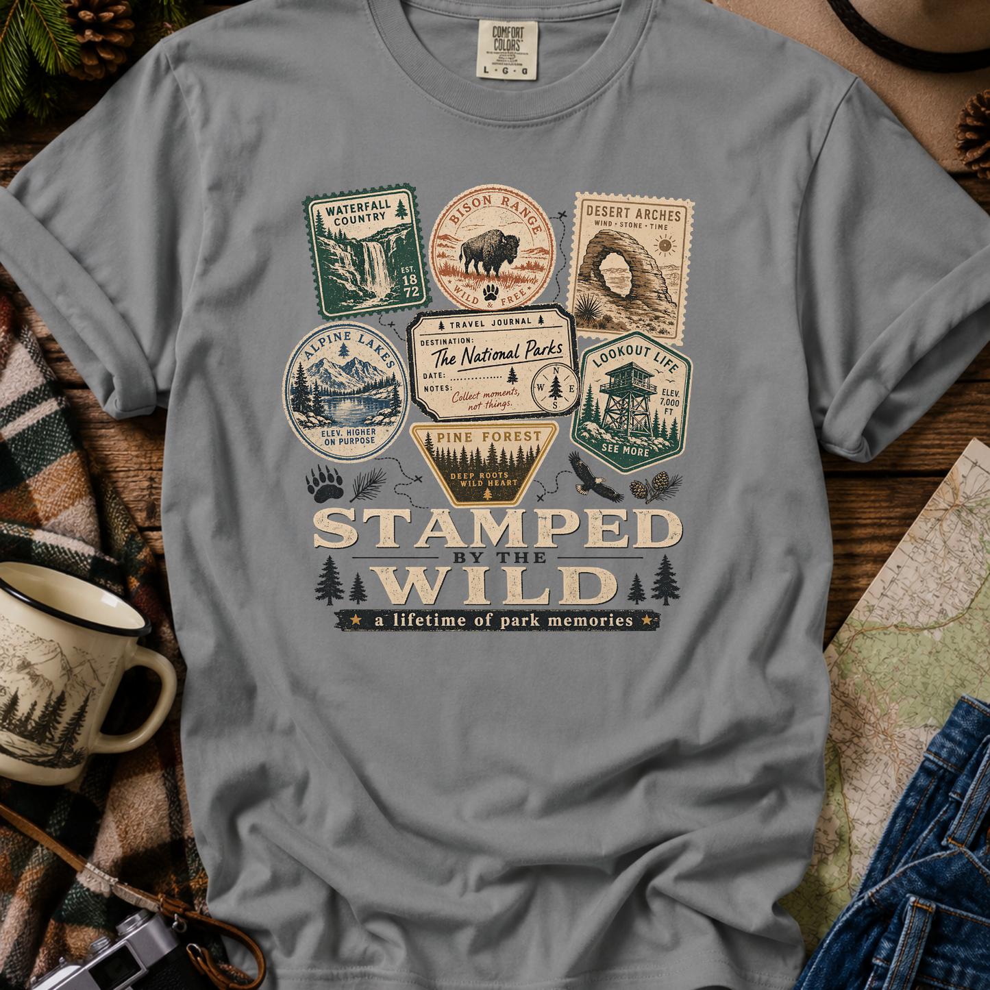 Vintage National Park Travel Stamps Tee