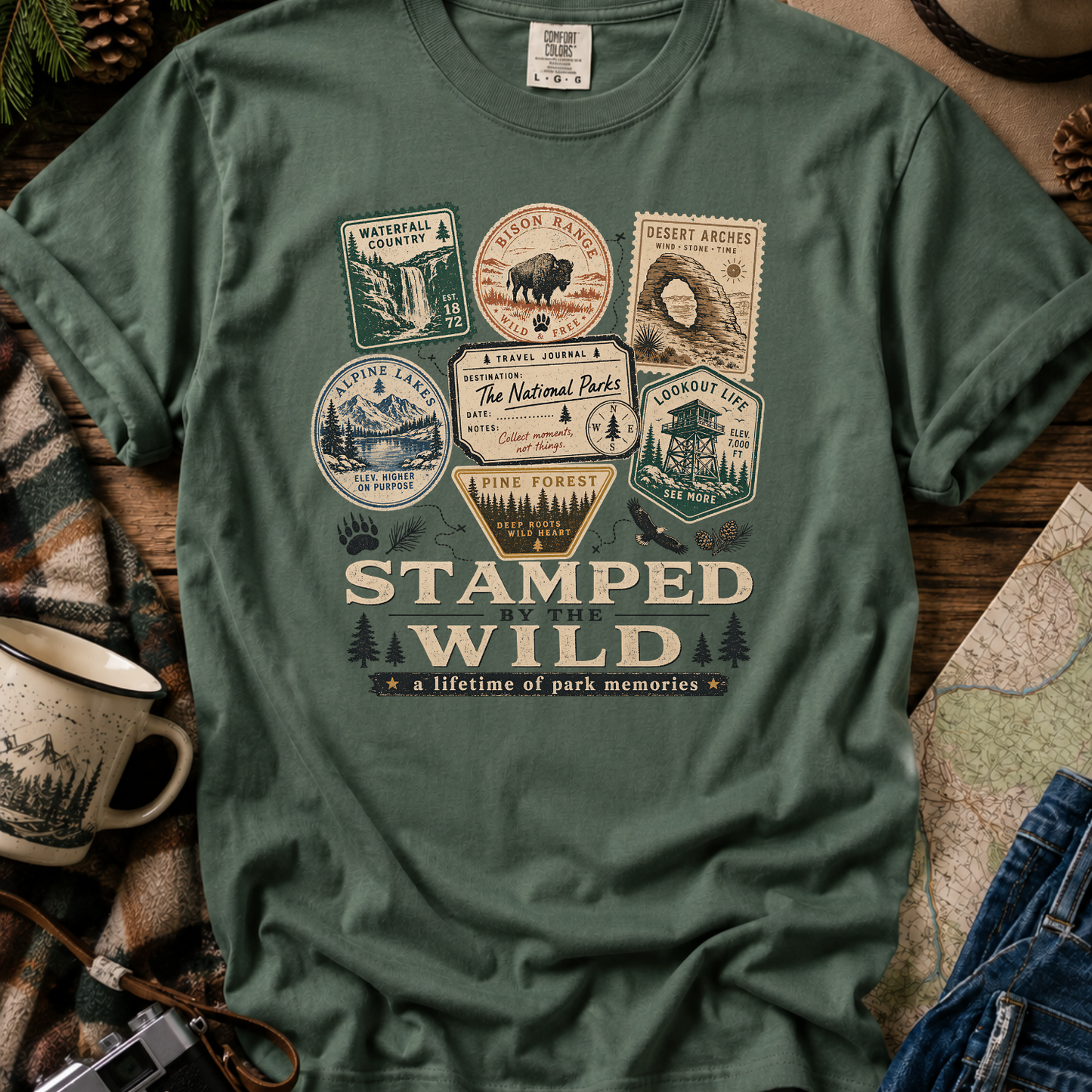Vintage National Park Travel Stamps Tee