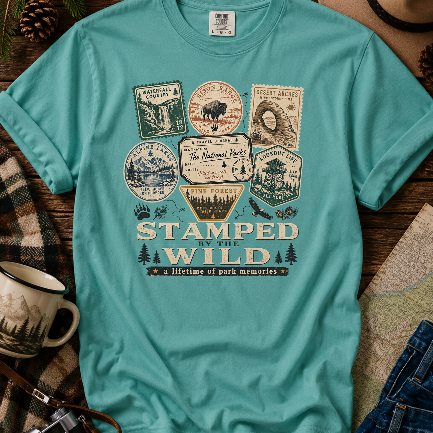 Vintage National Park Travel Stamps Tee