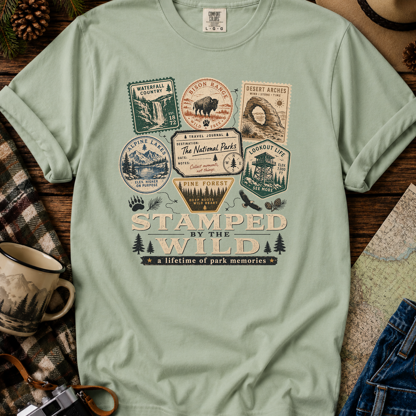 Vintage National Park Travel Stamps Tee