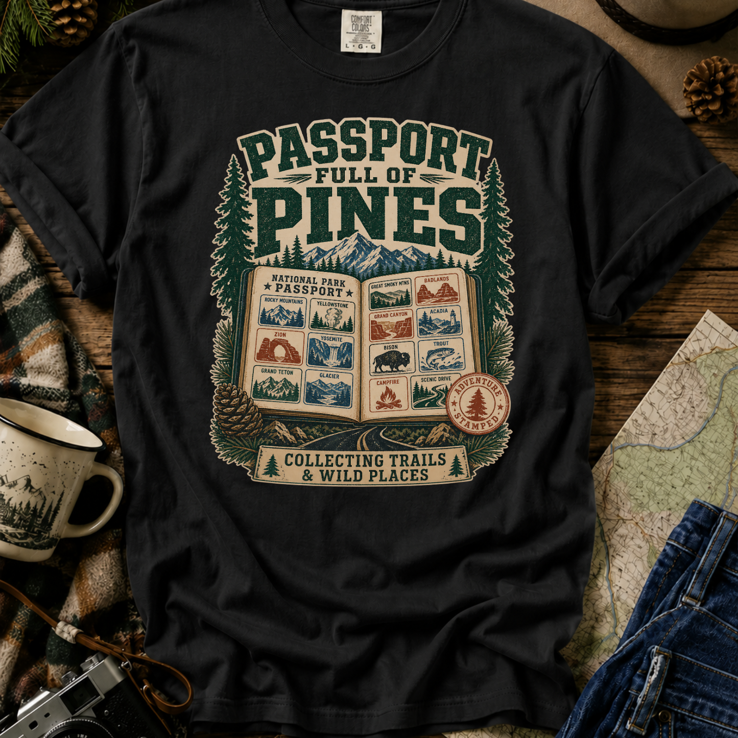 Passport Full of Pines T-Shirt — Vintage National Parks Travel Tee