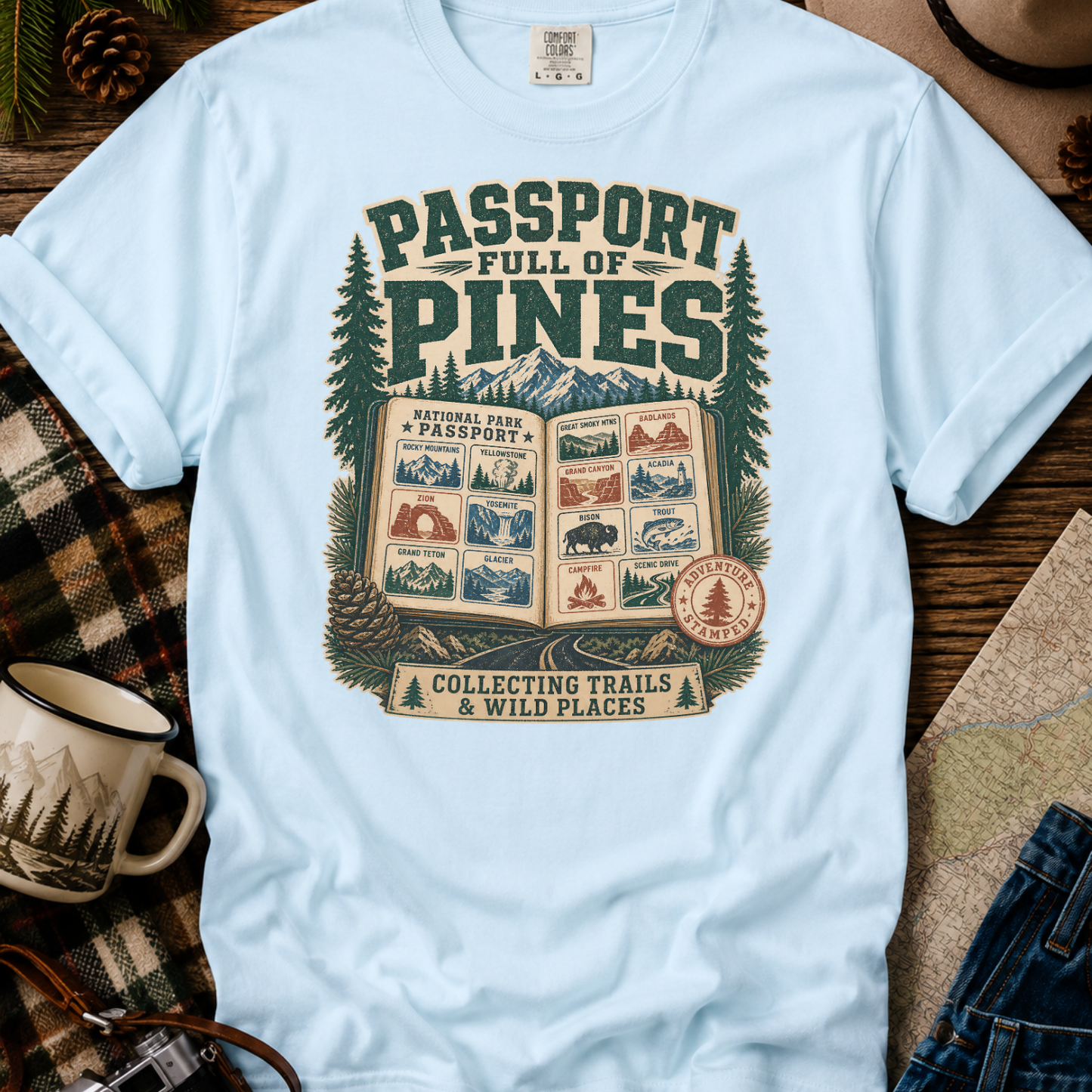 Passport Full of Pines T-Shirt — Vintage National Parks Travel Tee