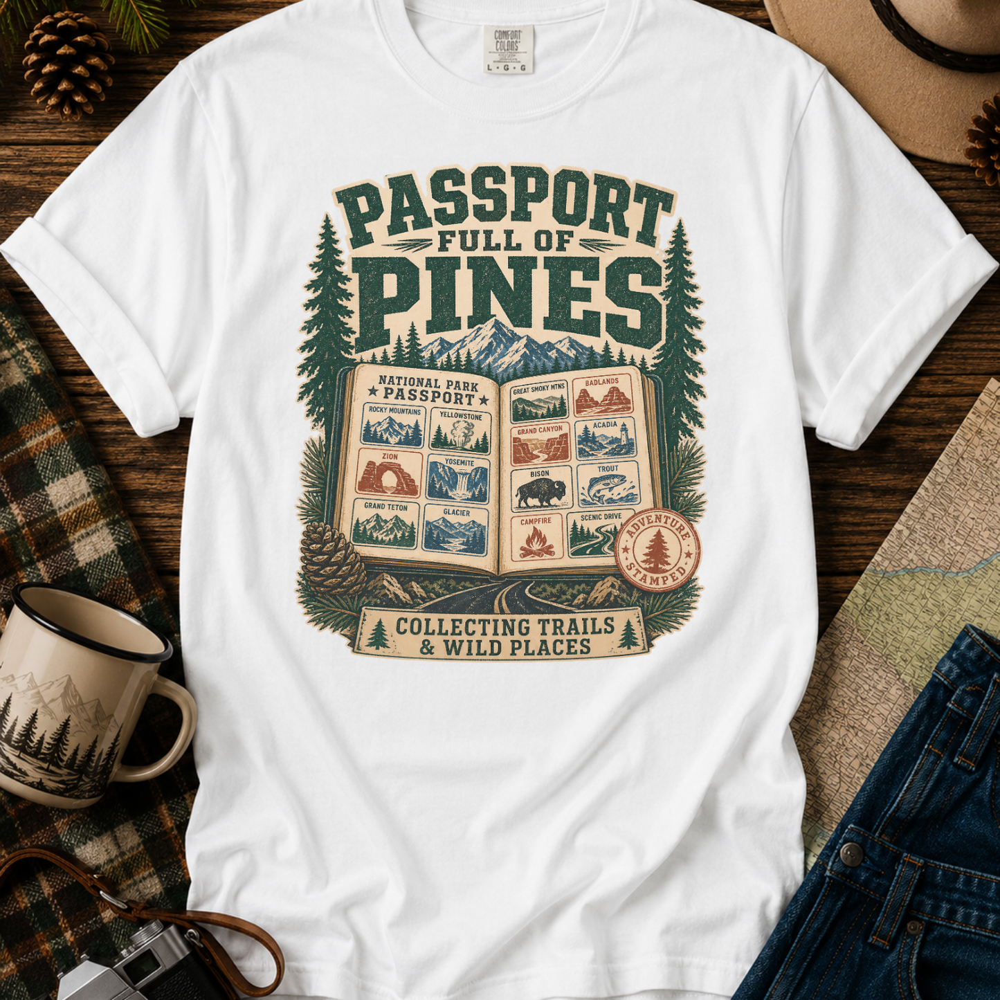 Passport Full of Pines T-Shirt — Vintage National Parks Travel Tee