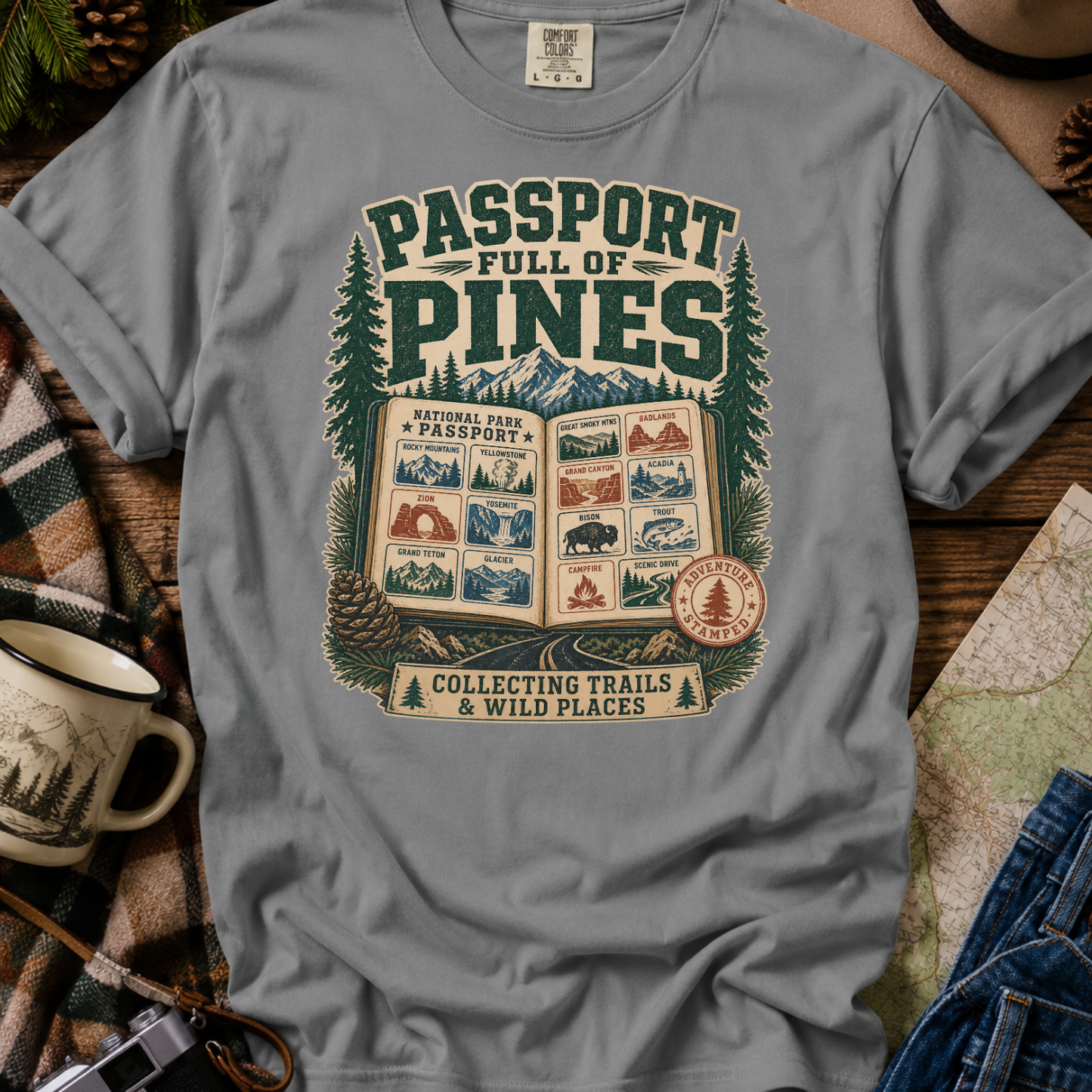 Passport Full of Pines T-Shirt — Vintage National Parks Travel Tee