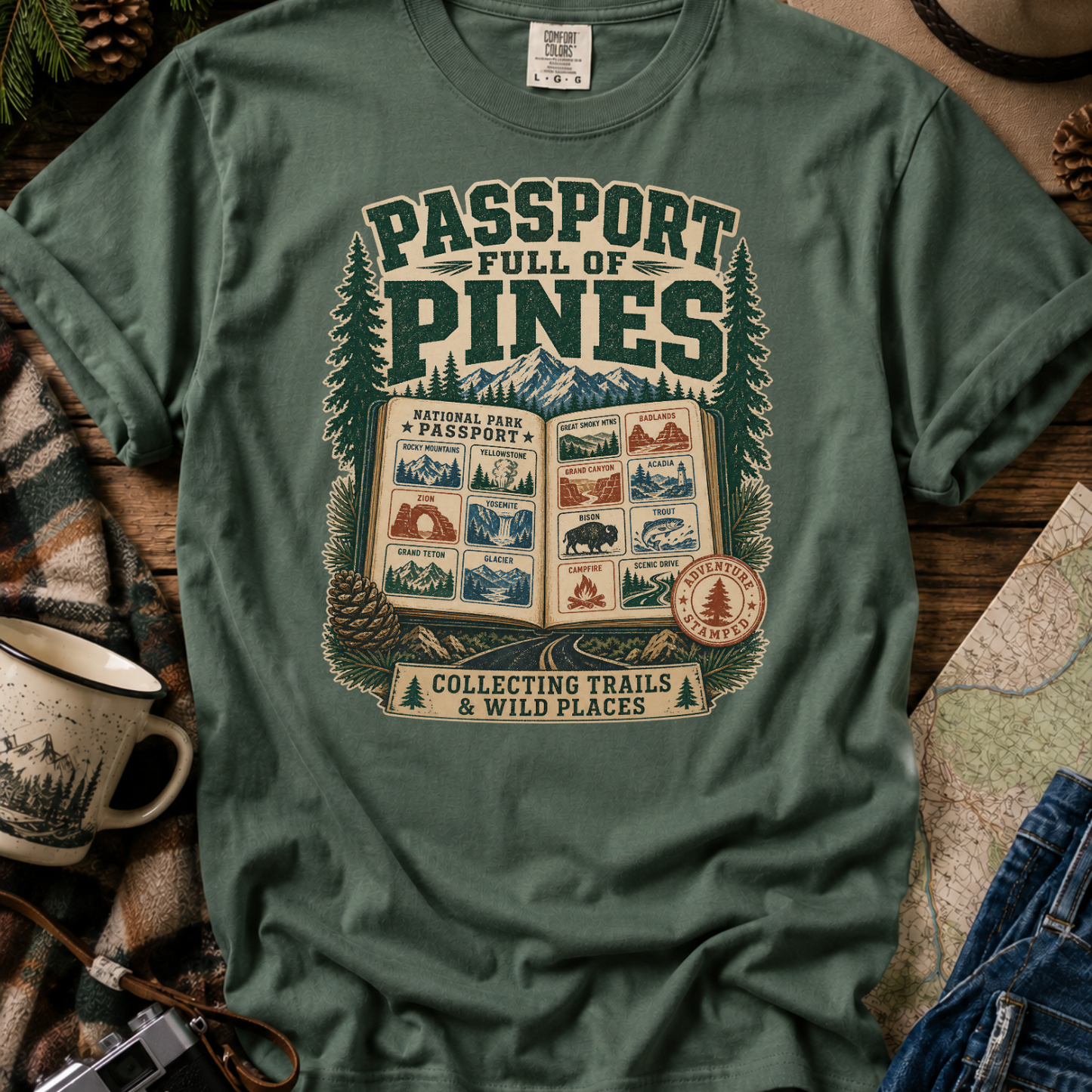 Passport Full of Pines T-Shirt — Vintage National Parks Travel Tee