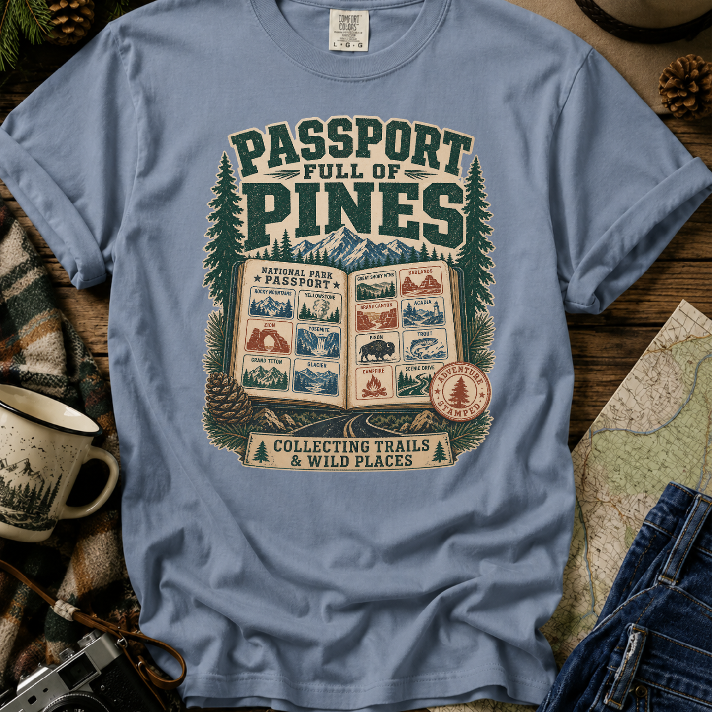 Passport Full of Pines T-Shirt — Vintage National Parks Travel Tee