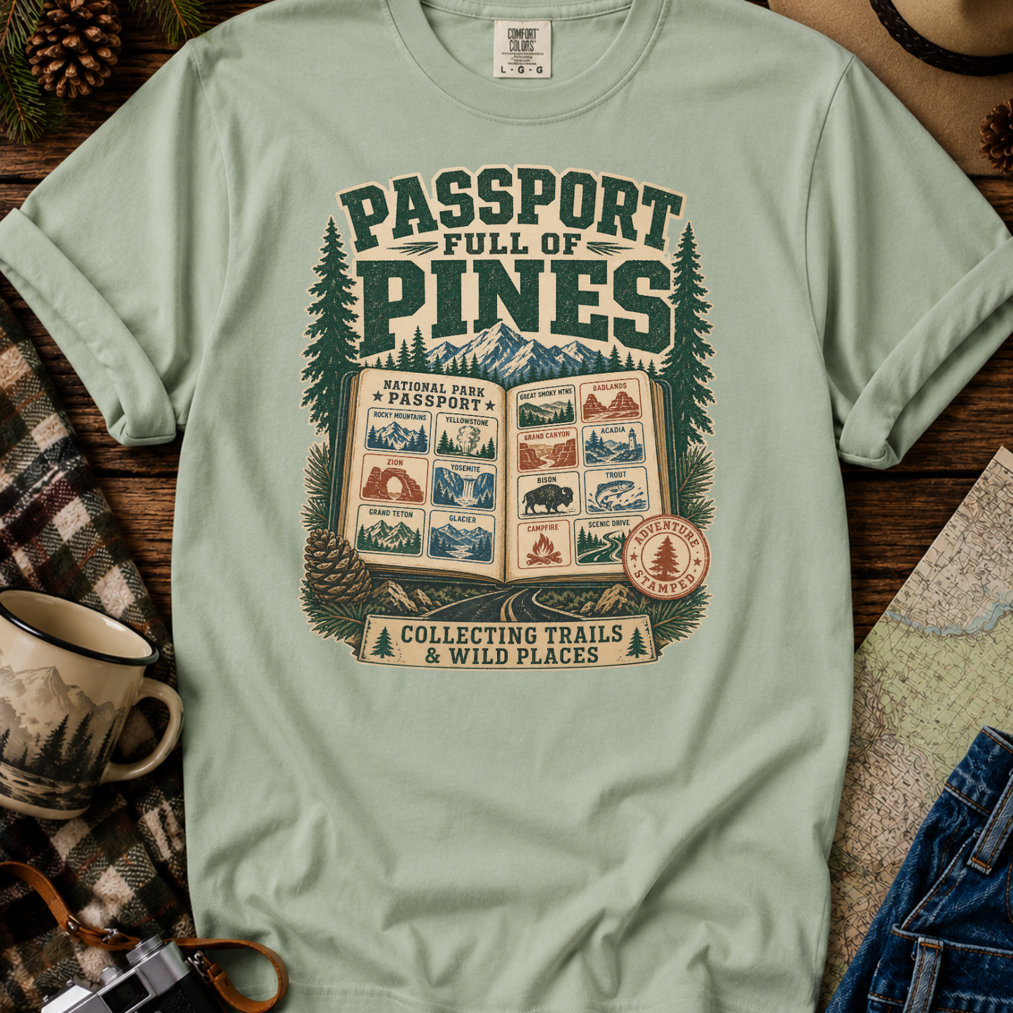 Passport Full of Pines T-Shirt — Vintage National Parks Travel Tee