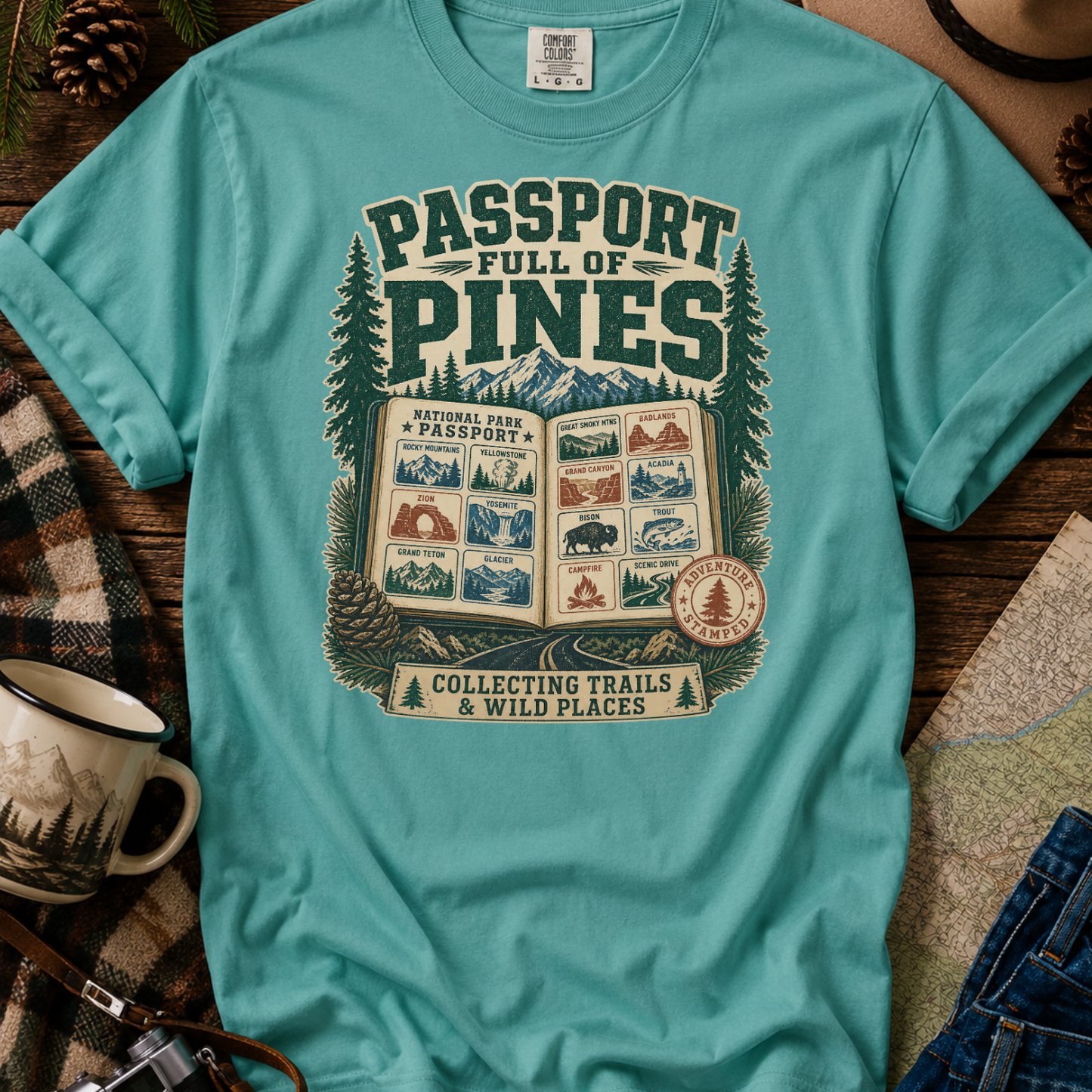 Passport Full of Pines T-Shirt — Vintage National Parks Travel Tee