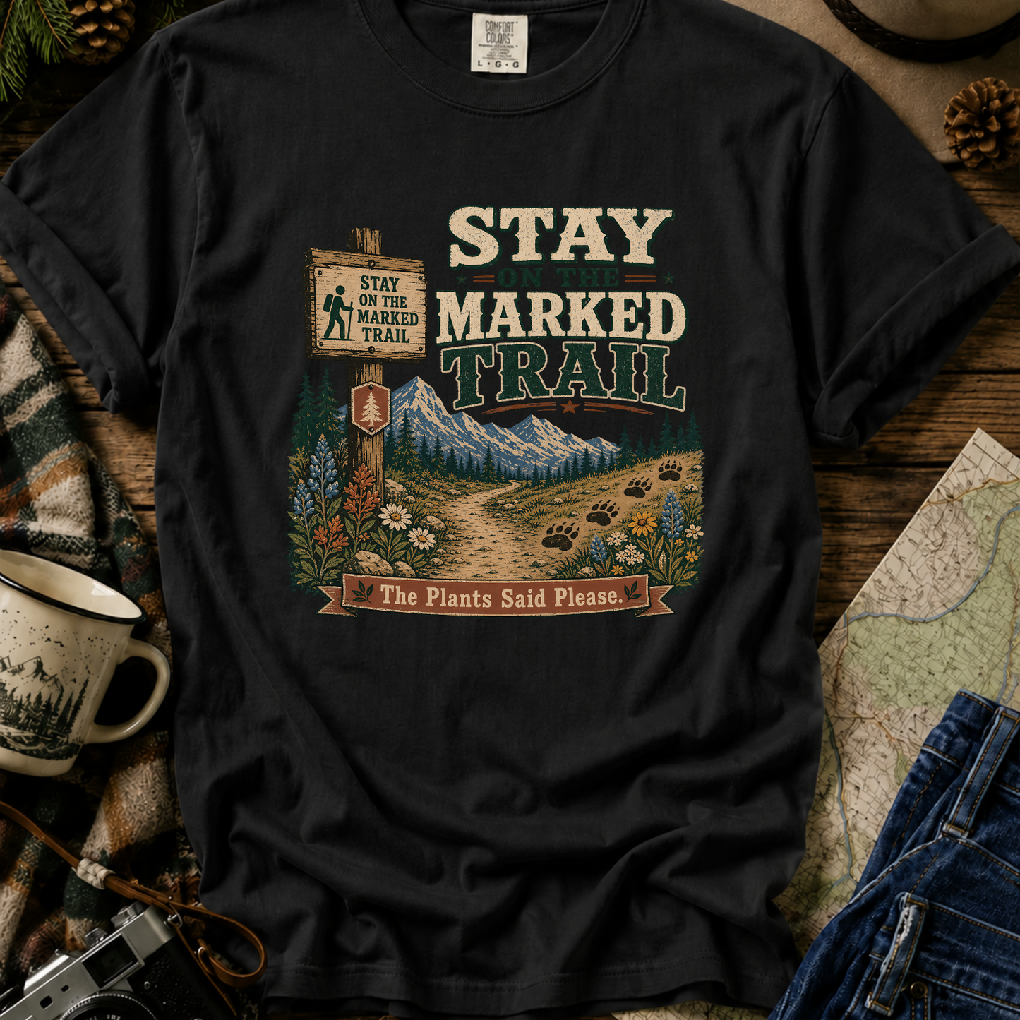 Stay on the Marked Trail T-Shirt — Hiking Outdoor Nature Tee