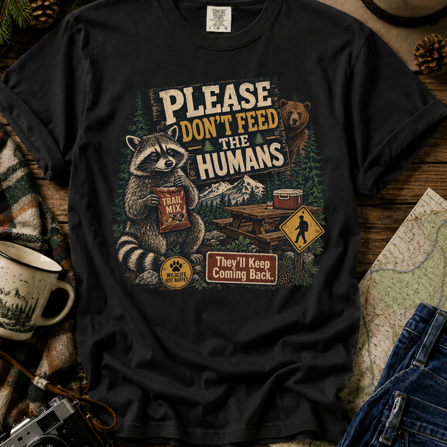Raccoon Camping Graphic T-Shirt