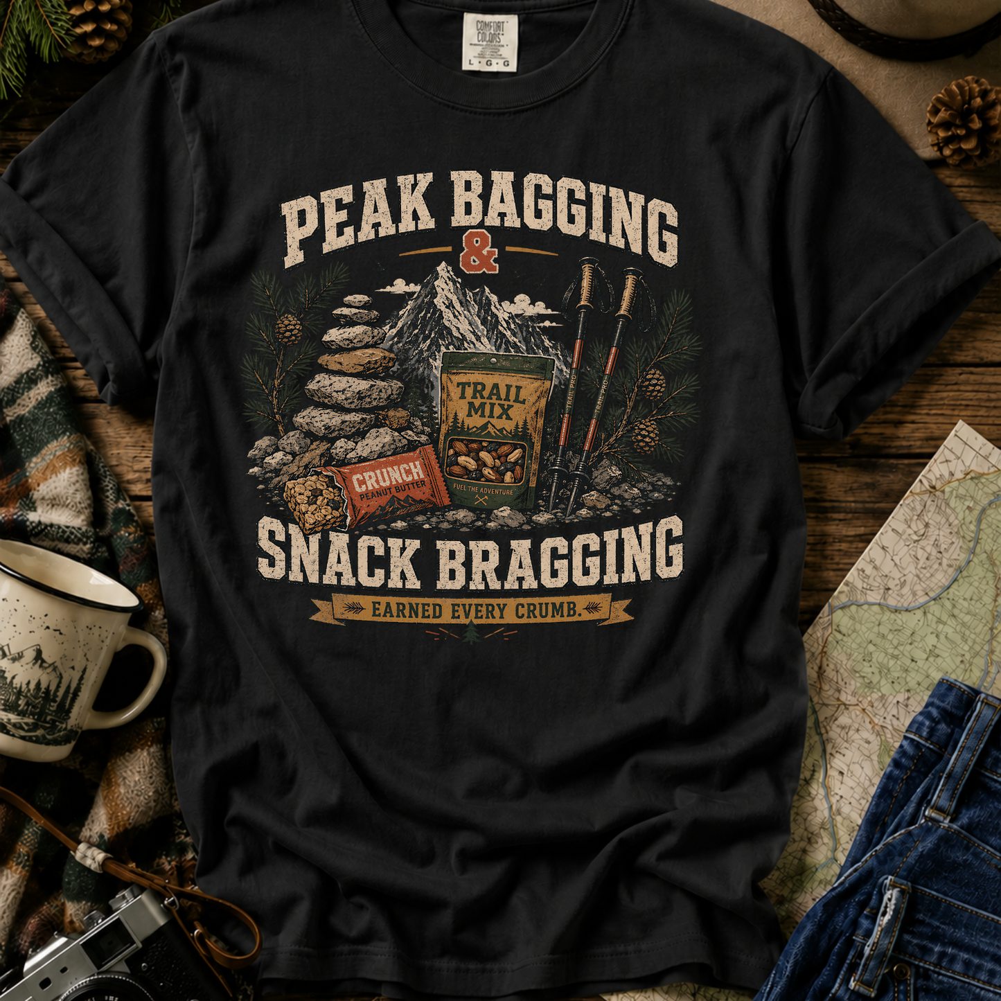 Peak Bragging & Snack Bragging Hiking Graphic T-Shirt