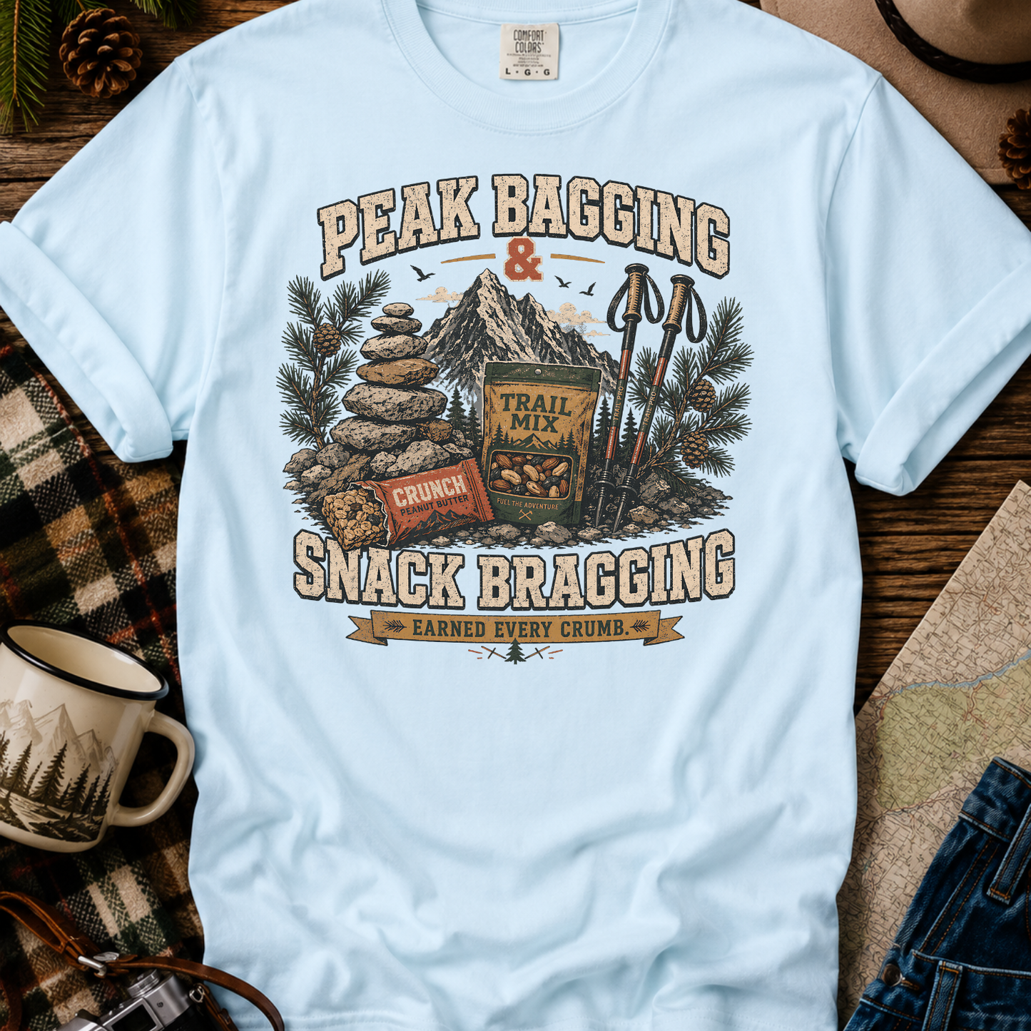 Peak Bragging & Snack Bragging Hiking Graphic T-Shirt