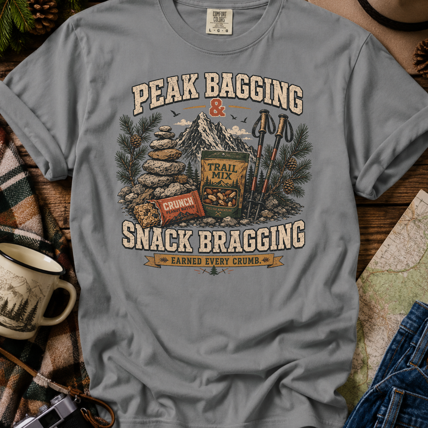 Peak Bragging & Snack Bragging Hiking Graphic T-Shirt