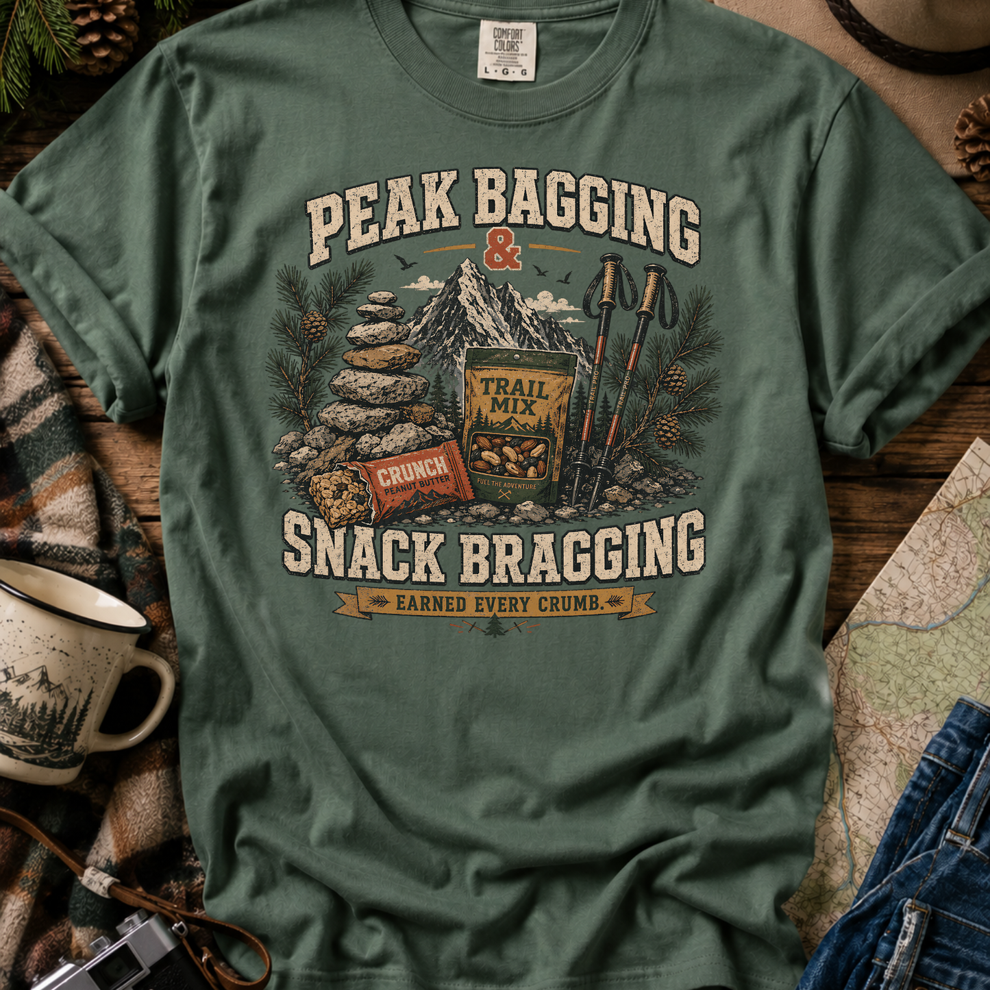 Peak Bragging & Snack Bragging Hiking Graphic T-Shirt
