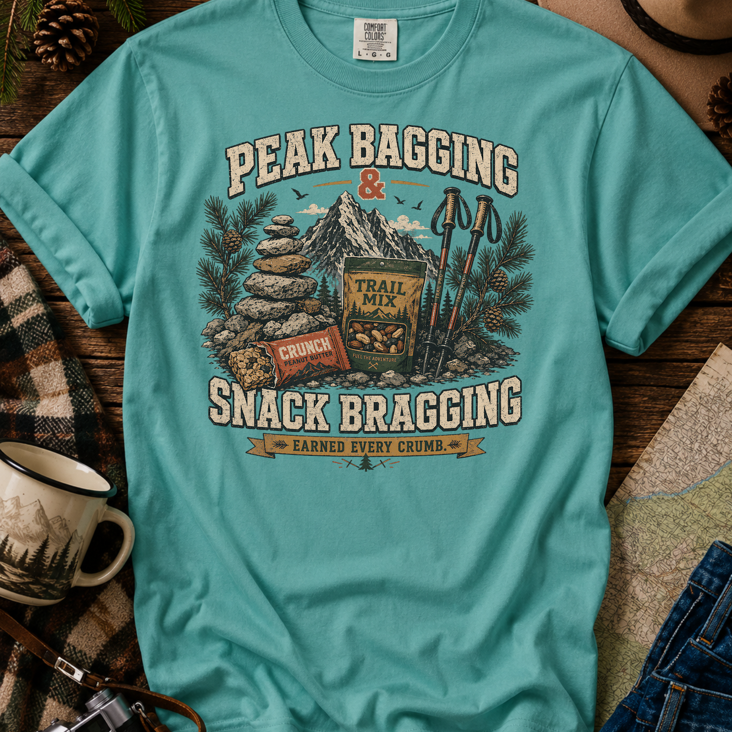 Peak Bragging & Snack Bragging Hiking Graphic T-Shirt