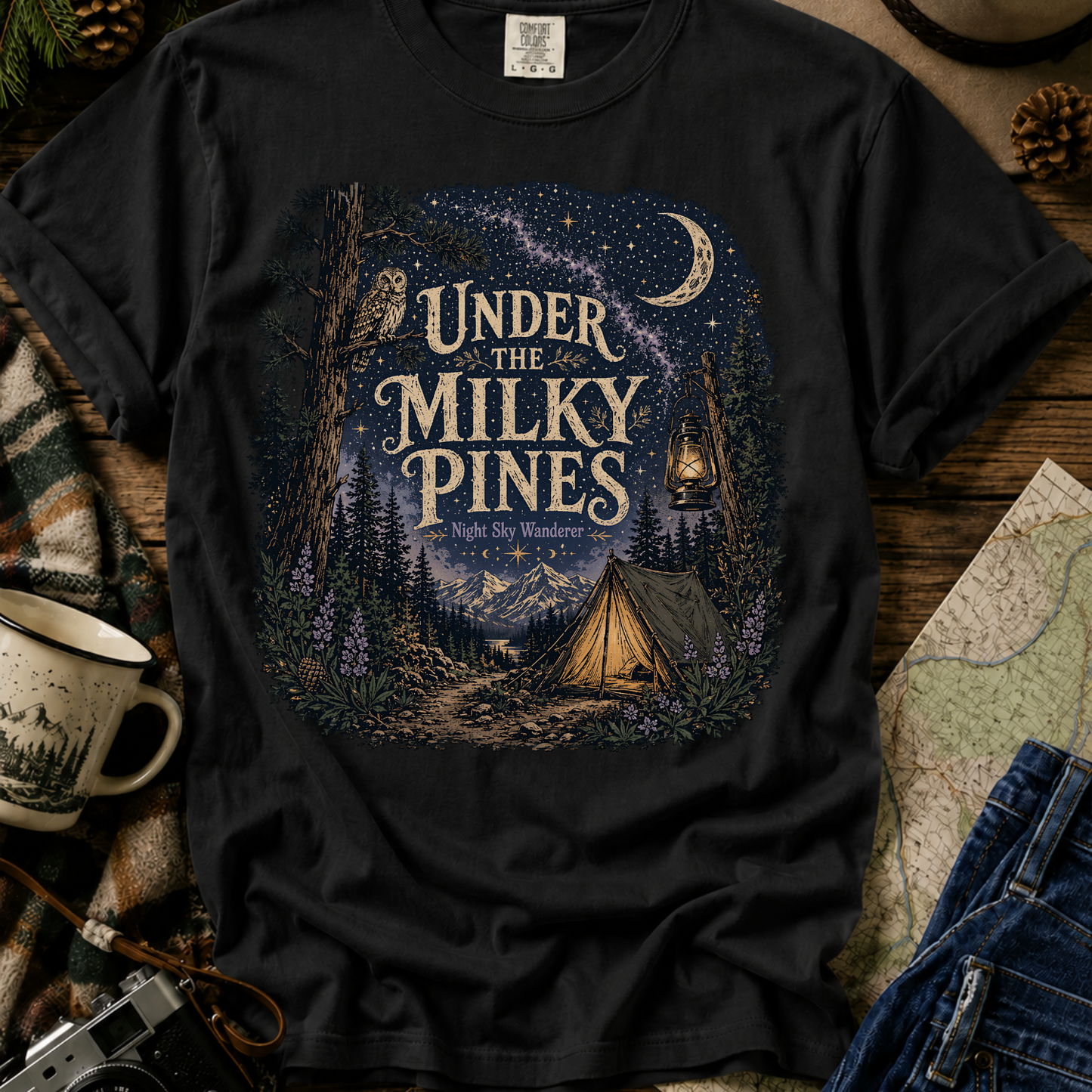 Under the Milky Pines Camping T-Shirt