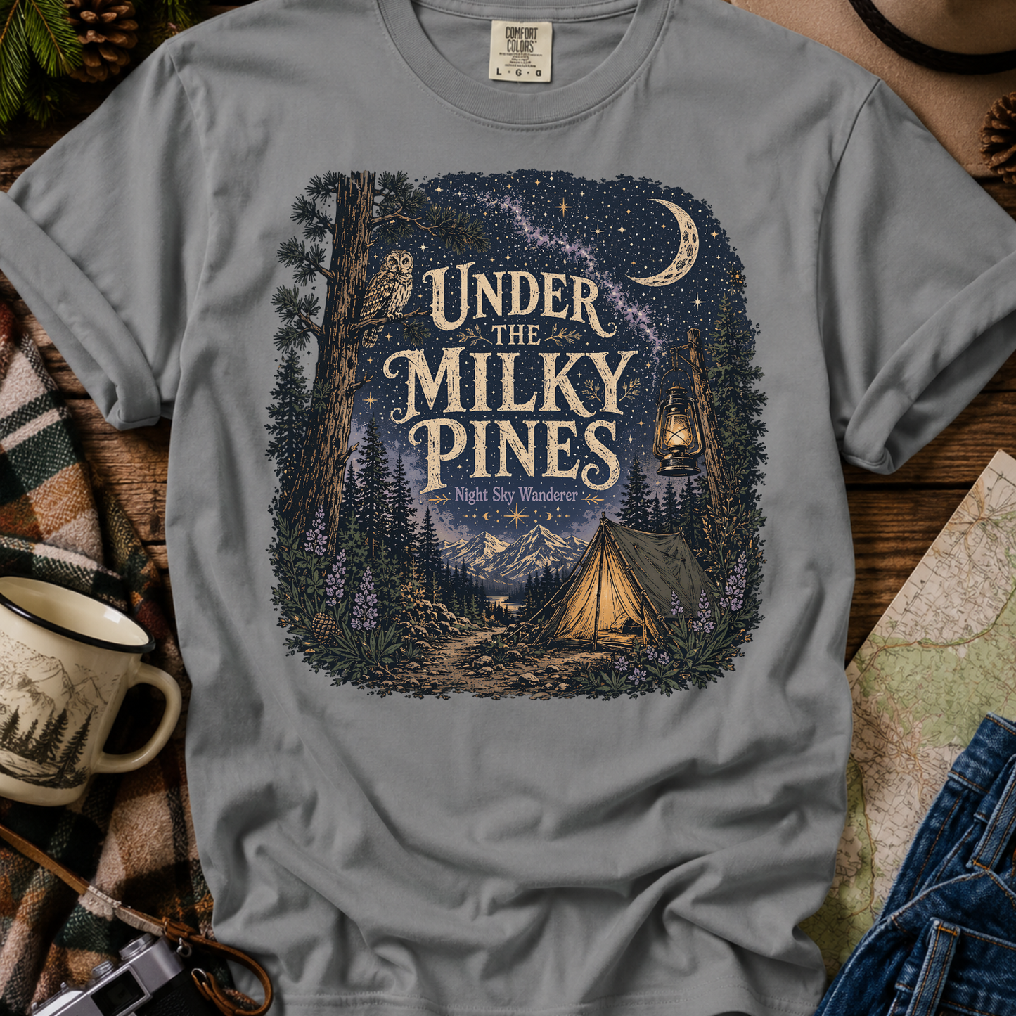 Under the Milky Pines Camping T-Shirt