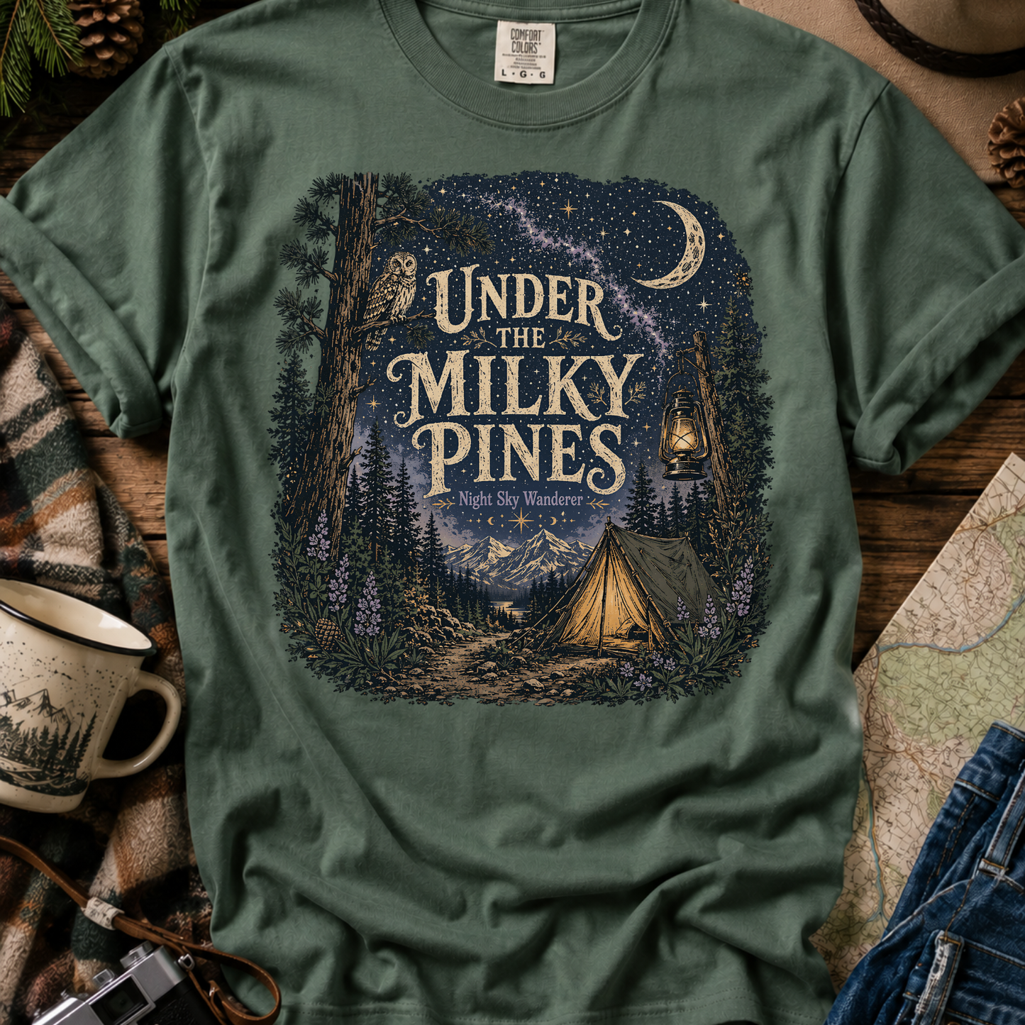 Under the Milky Pines Camping T-Shirt