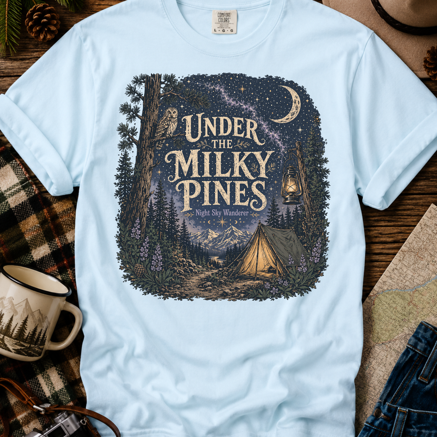 Under the Milky Pines Camping T-Shirt