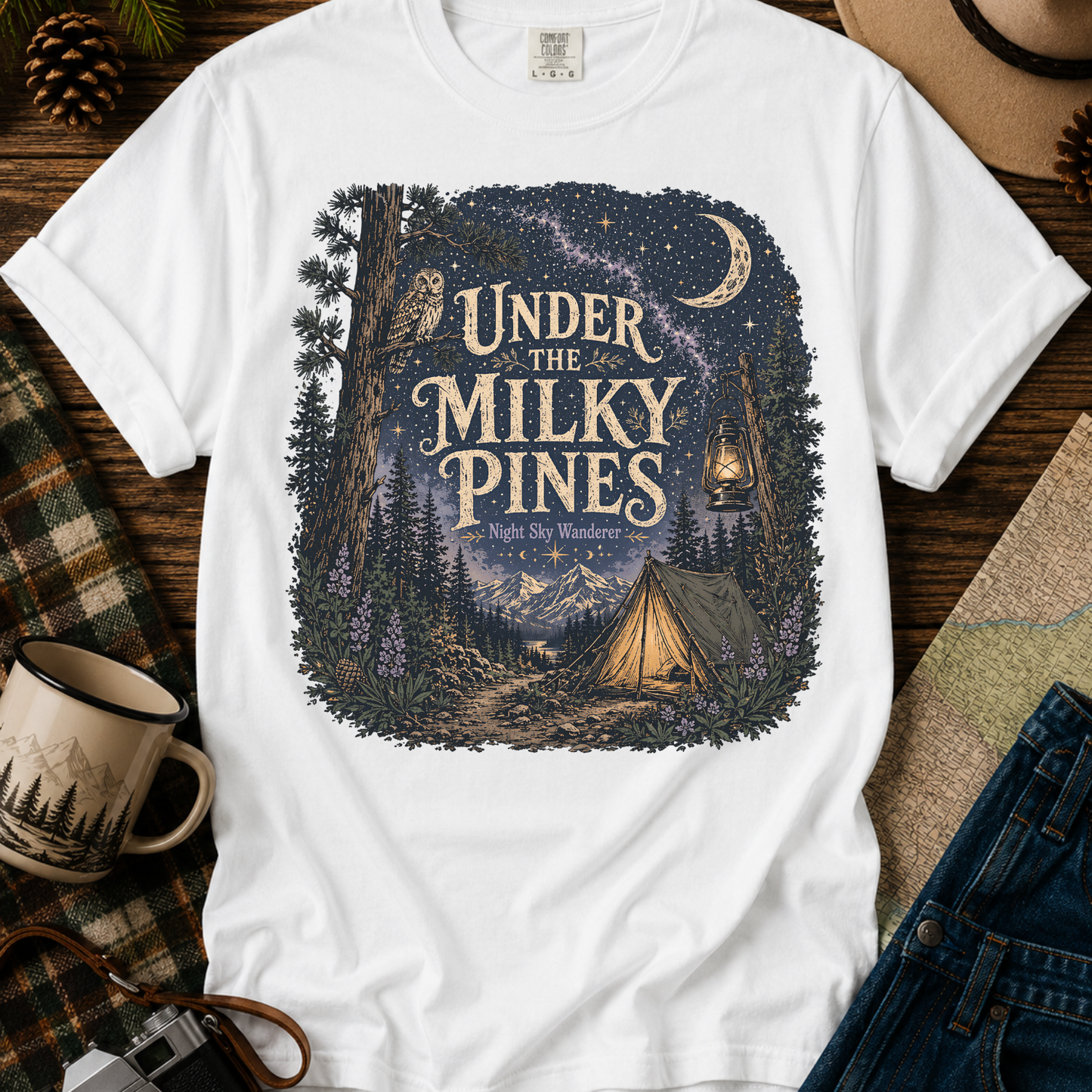 Under the Milky Pines Camping T-Shirt