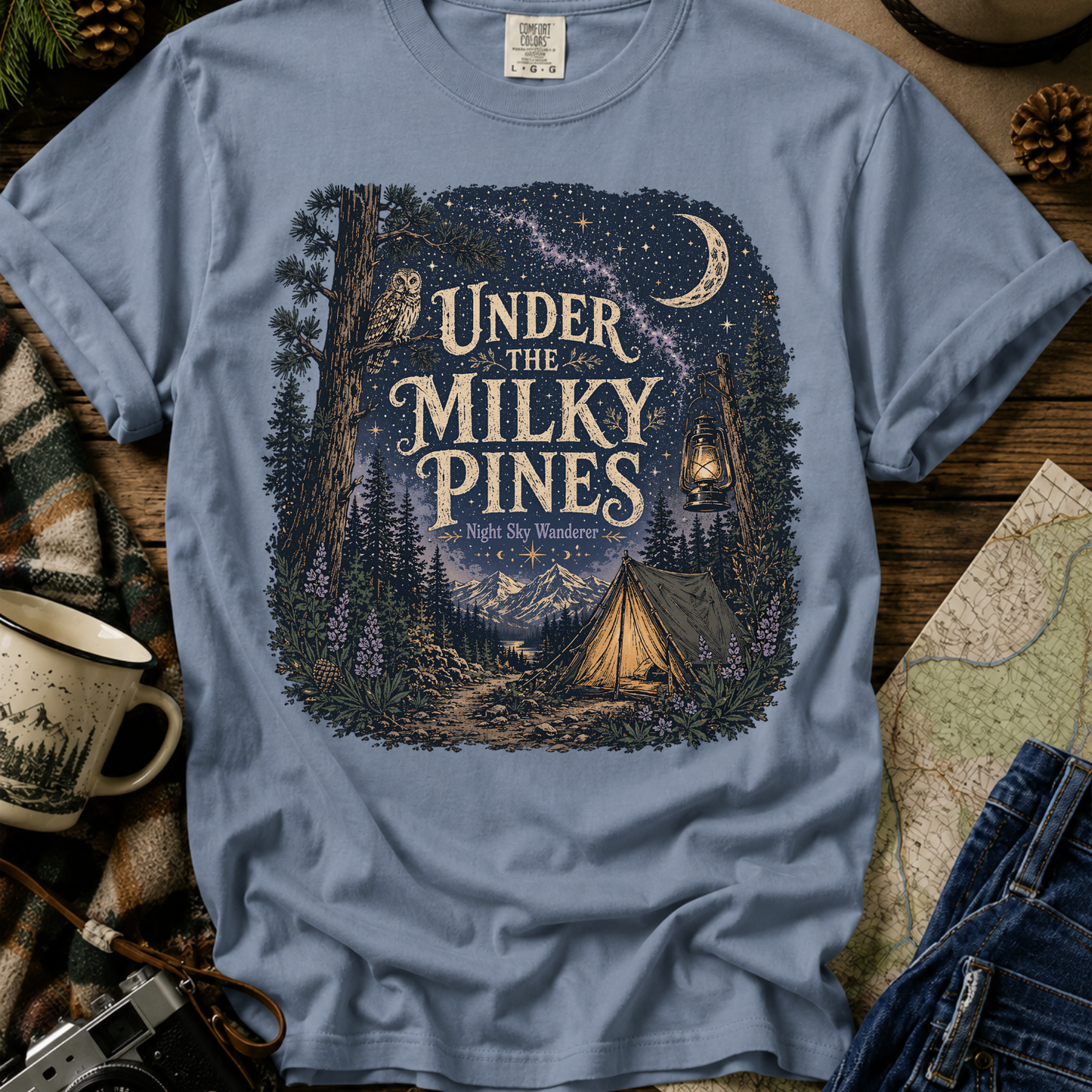 Under the Milky Pines Camping T-Shirt