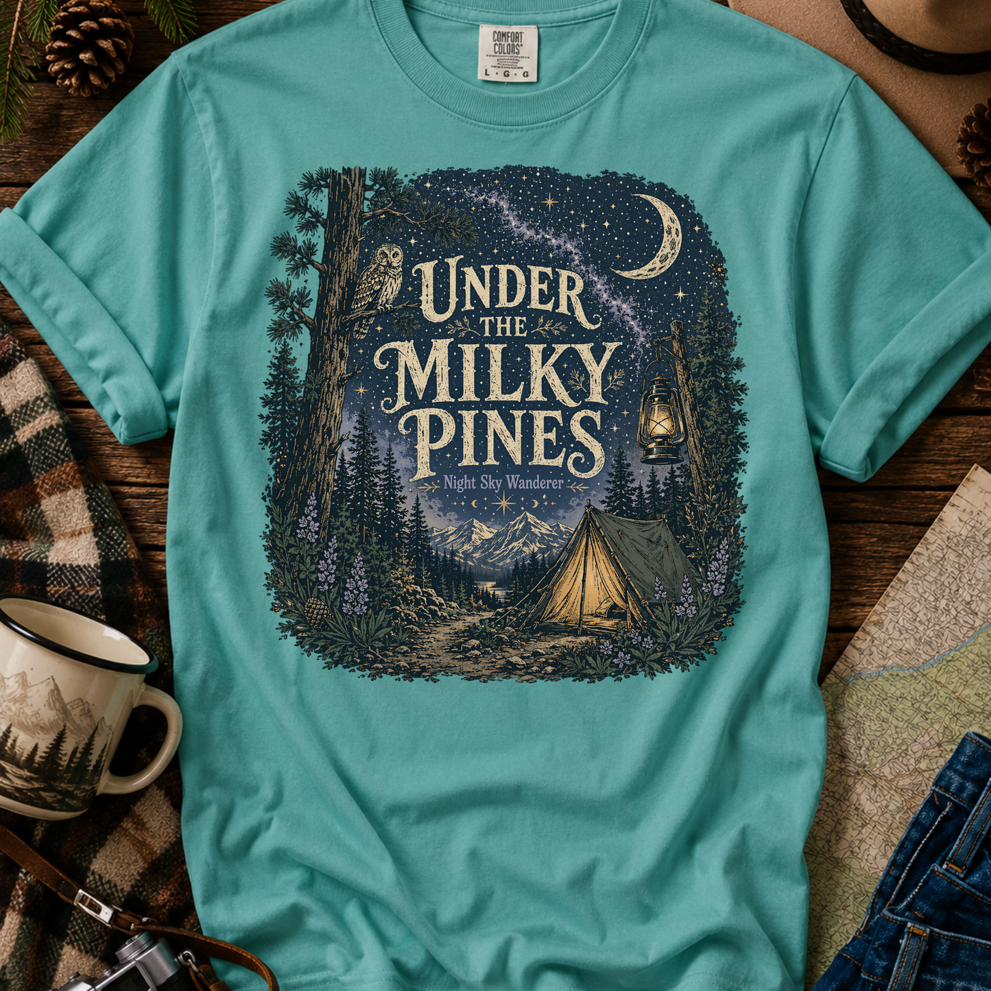 Under the Milky Pines Camping T-Shirt