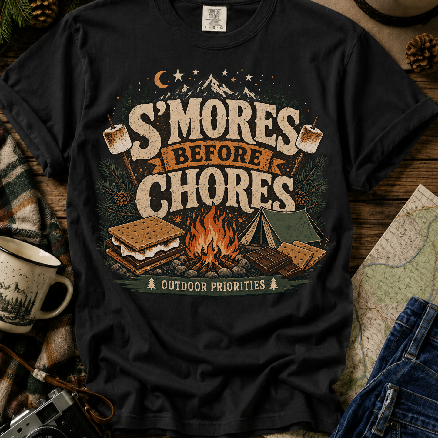 "S'mores Before Chores" Camping Graphic Tee
