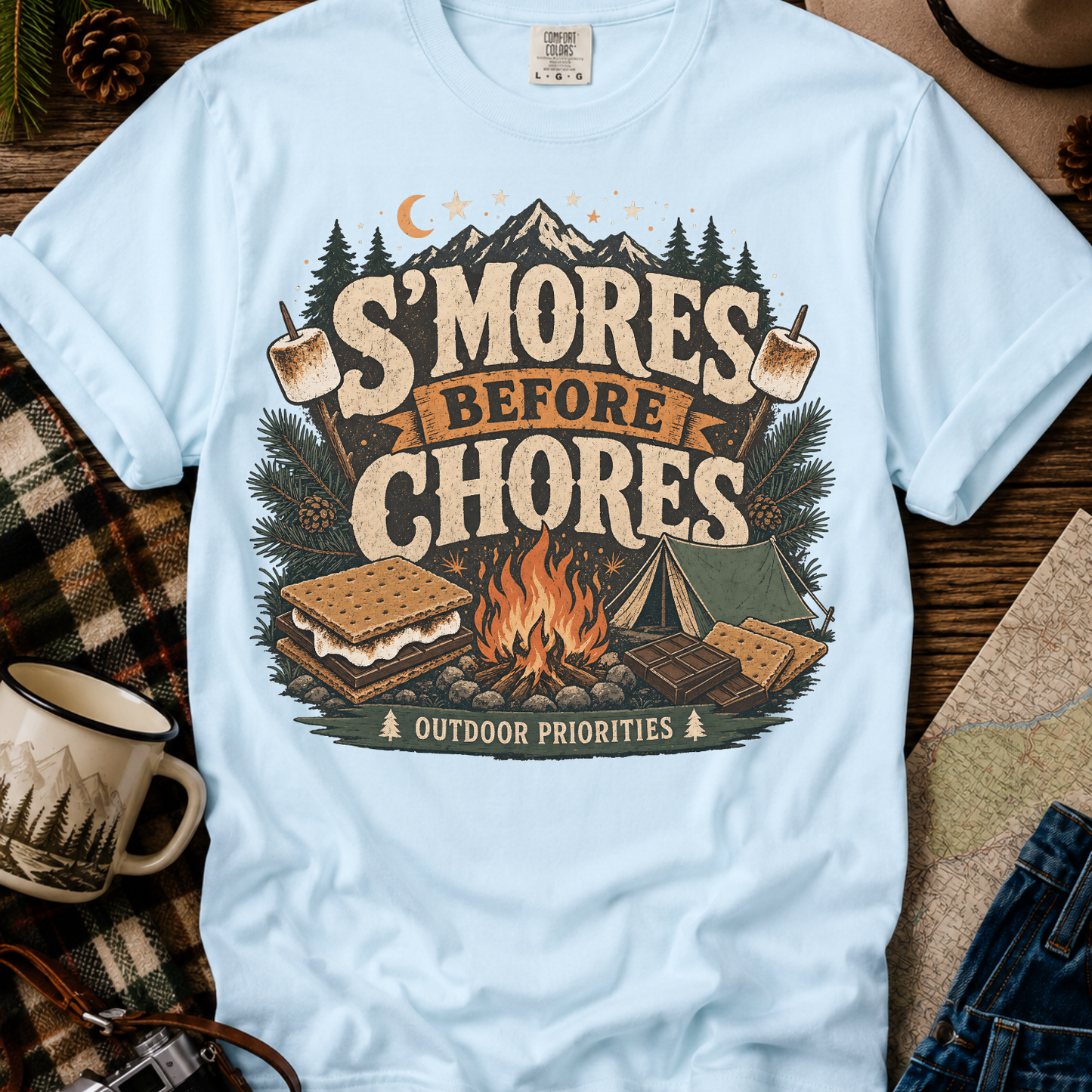 "S'mores Before Chores" Camping Graphic Tee