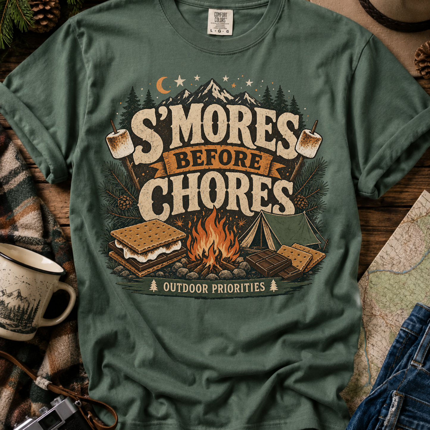 "S'mores Before Chores" Camping Graphic Tee