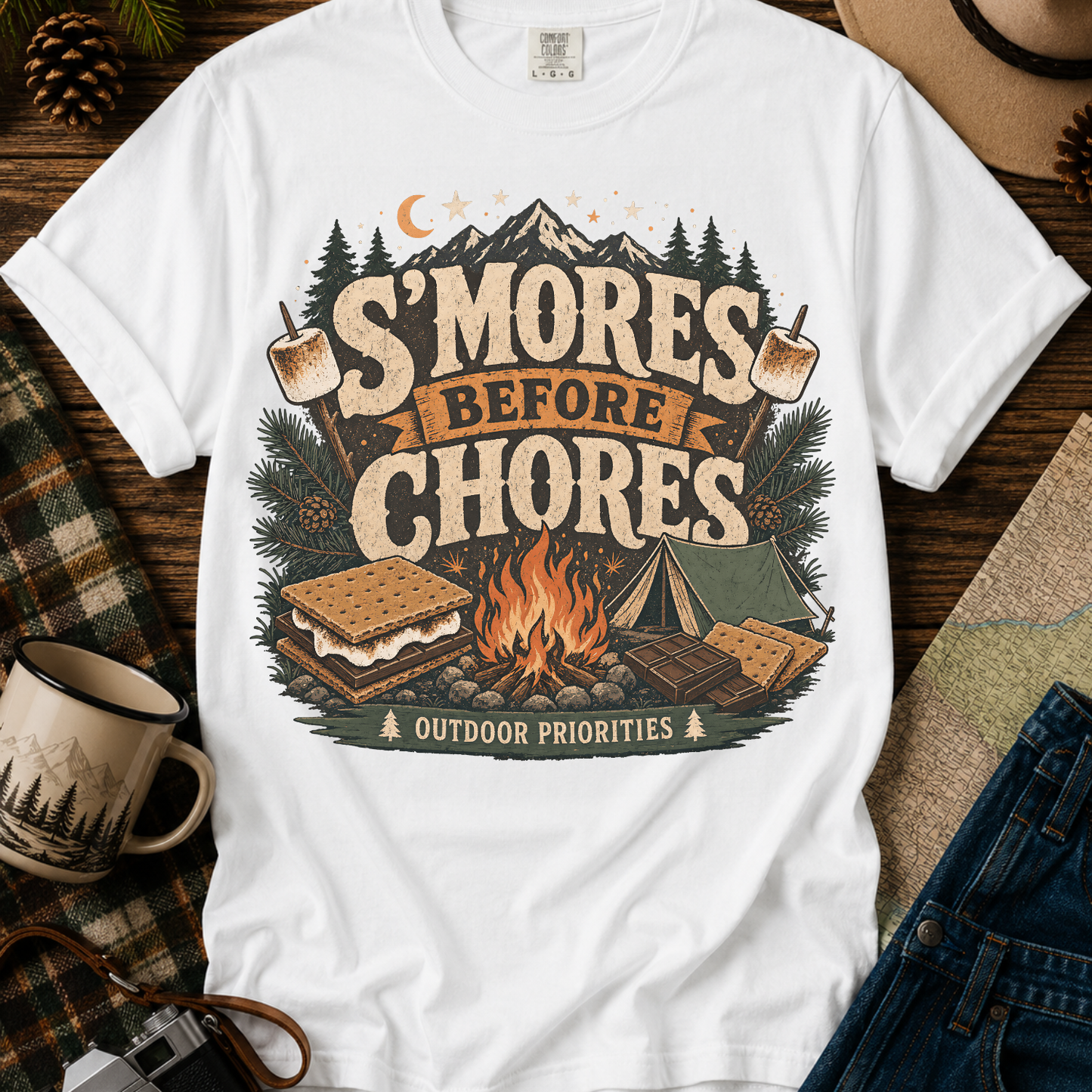 "S'mores Before Chores" Camping Graphic Tee