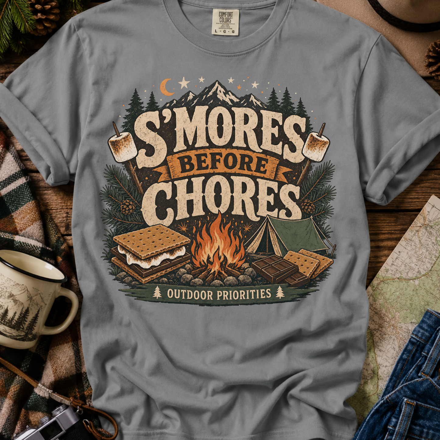 "S'mores Before Chores" Camping Graphic Tee