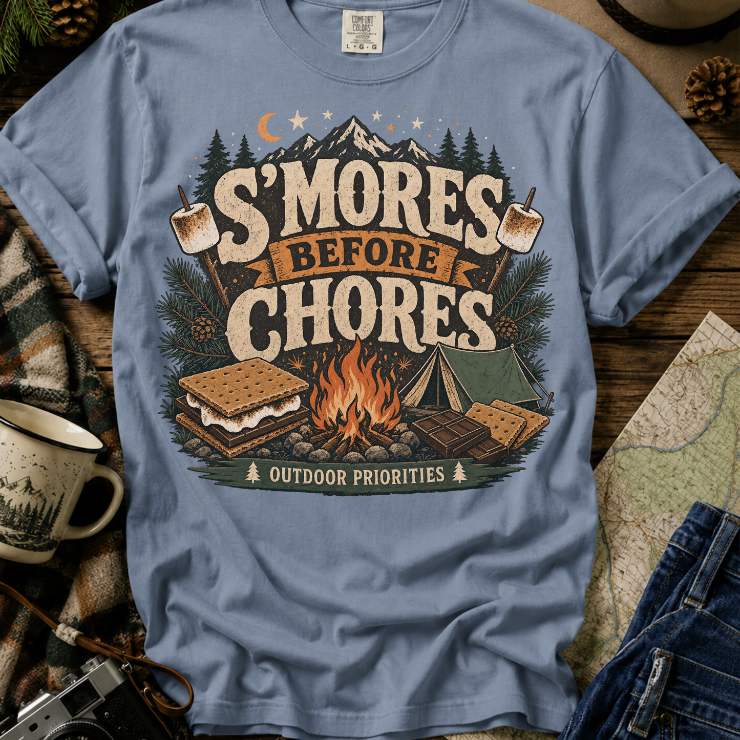 "S'mores Before Chores" Camping Graphic Tee