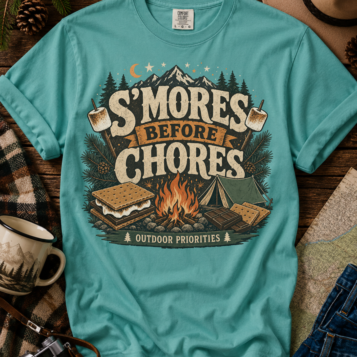 "S'mores Before Chores" Camping Graphic Tee