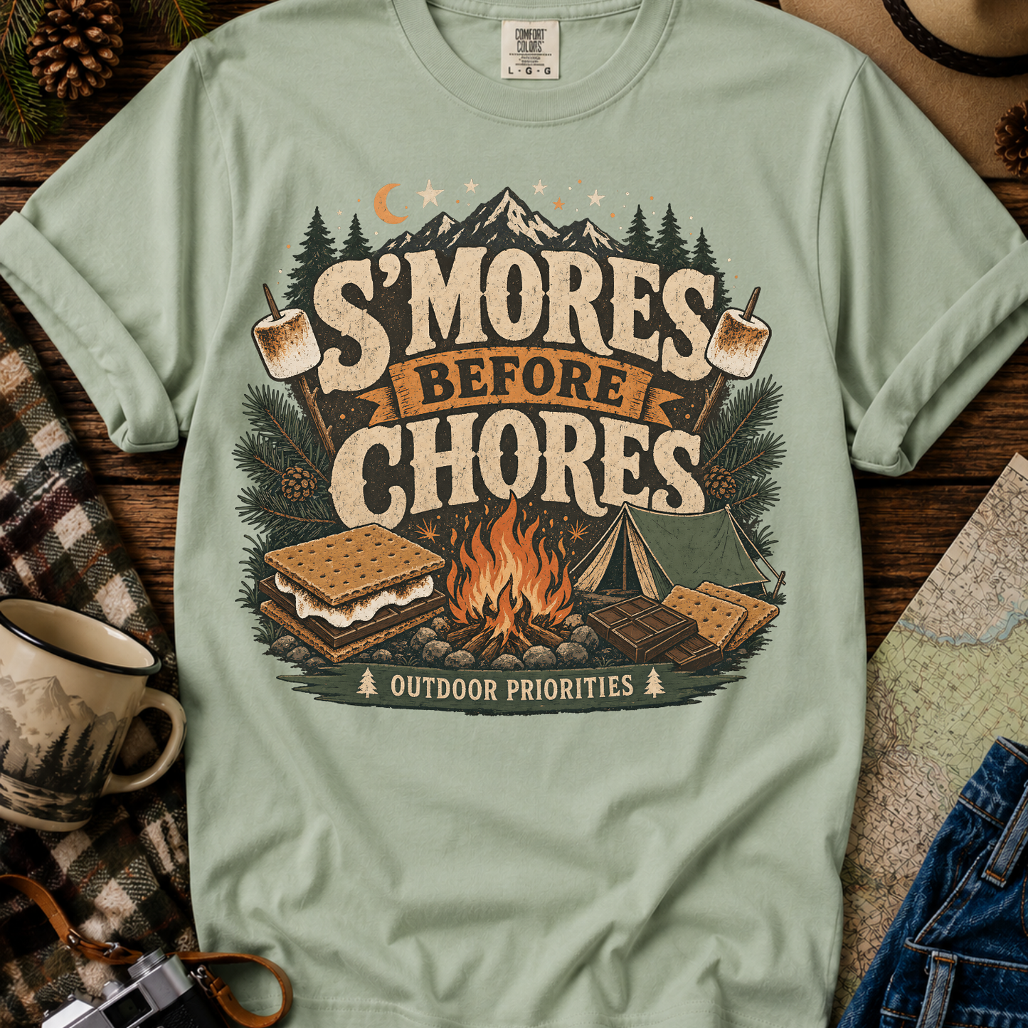 "S'mores Before Chores" Camping Graphic Tee
