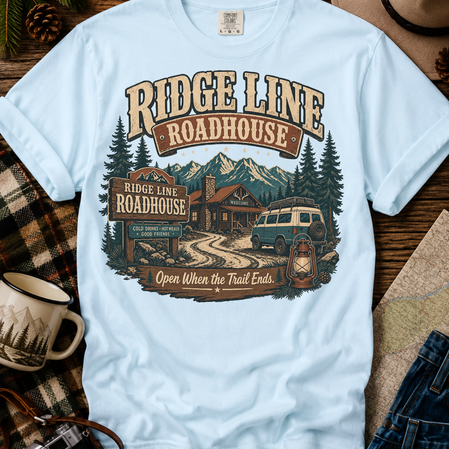 Roadhouse Ridge Line T-Shirt — Vintage Mountain Roadtrip Graphic