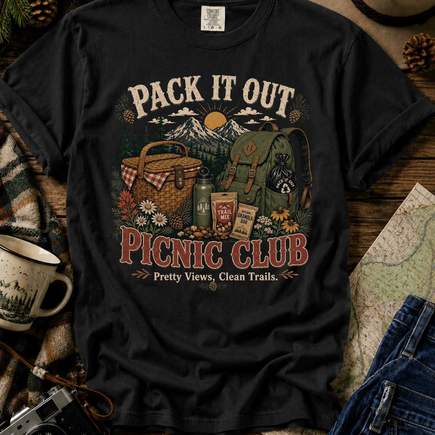 Picnic Club T-Shirt — "Pack It Out" Outdoor Camping Picnic Graphic Tee