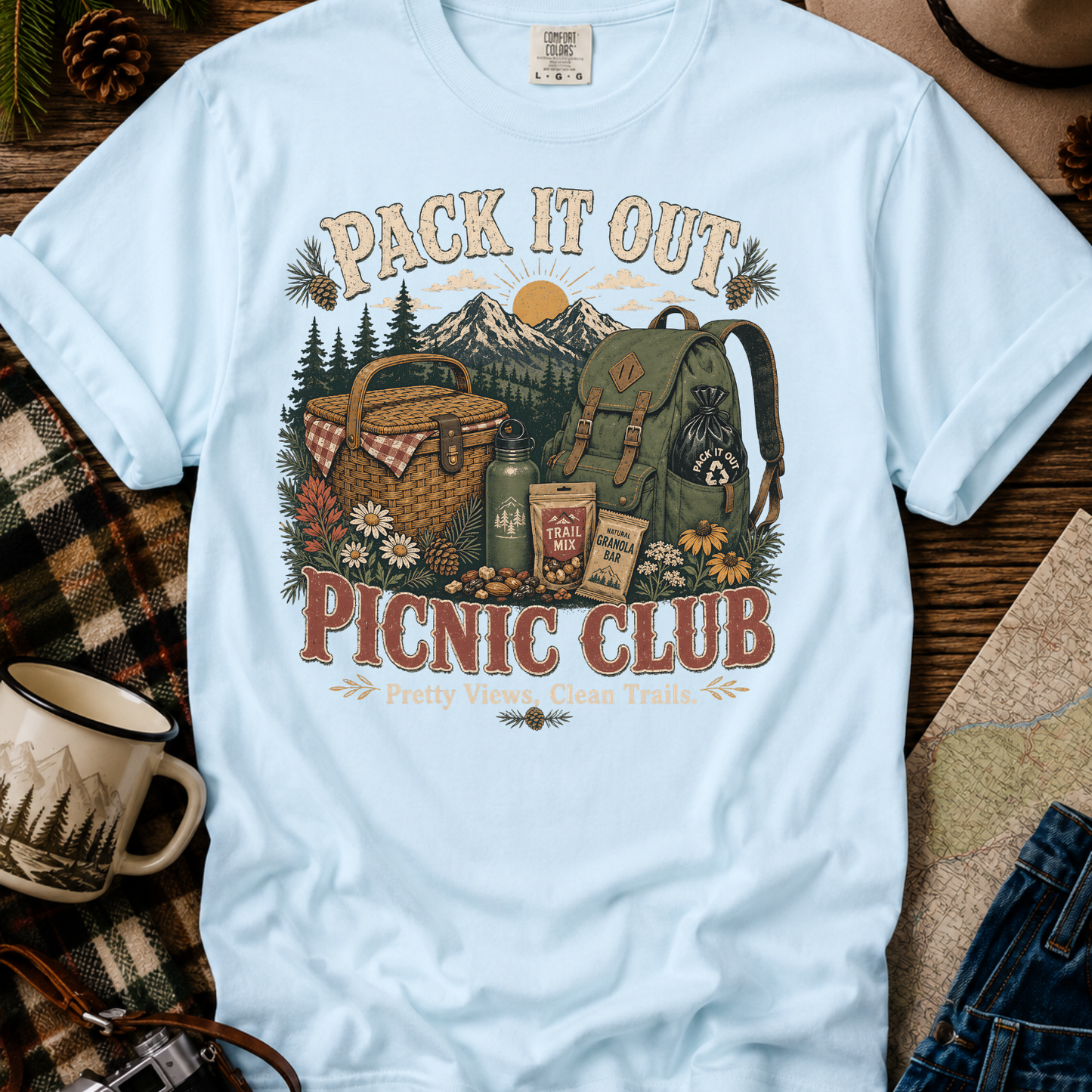 Picnic Club T-Shirt — "Pack It Out" Outdoor Camping Picnic Graphic Tee