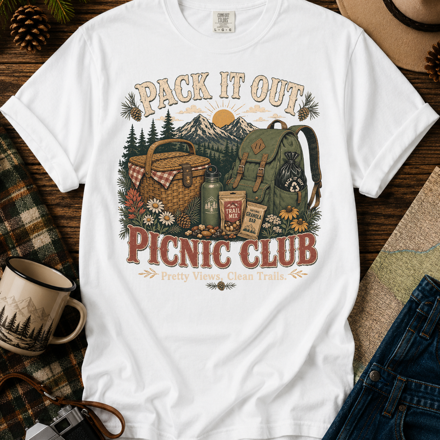 Picnic Club T-Shirt — "Pack It Out" Outdoor Camping Picnic Graphic Tee