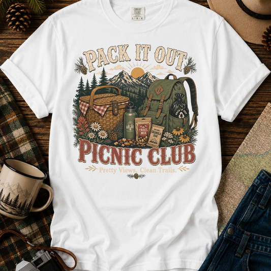 Picnic Club T-Shirt — "Pack It Out" Outdoor Camping Picnic Graphic Tee