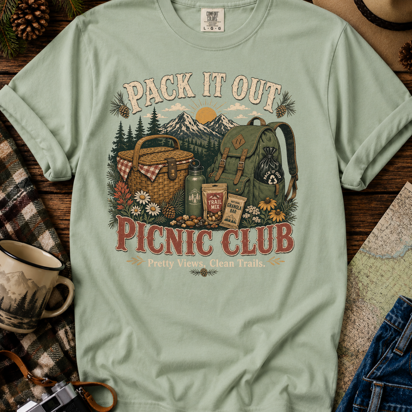 Picnic Club T-Shirt — "Pack It Out" Outdoor Camping Picnic Graphic Tee