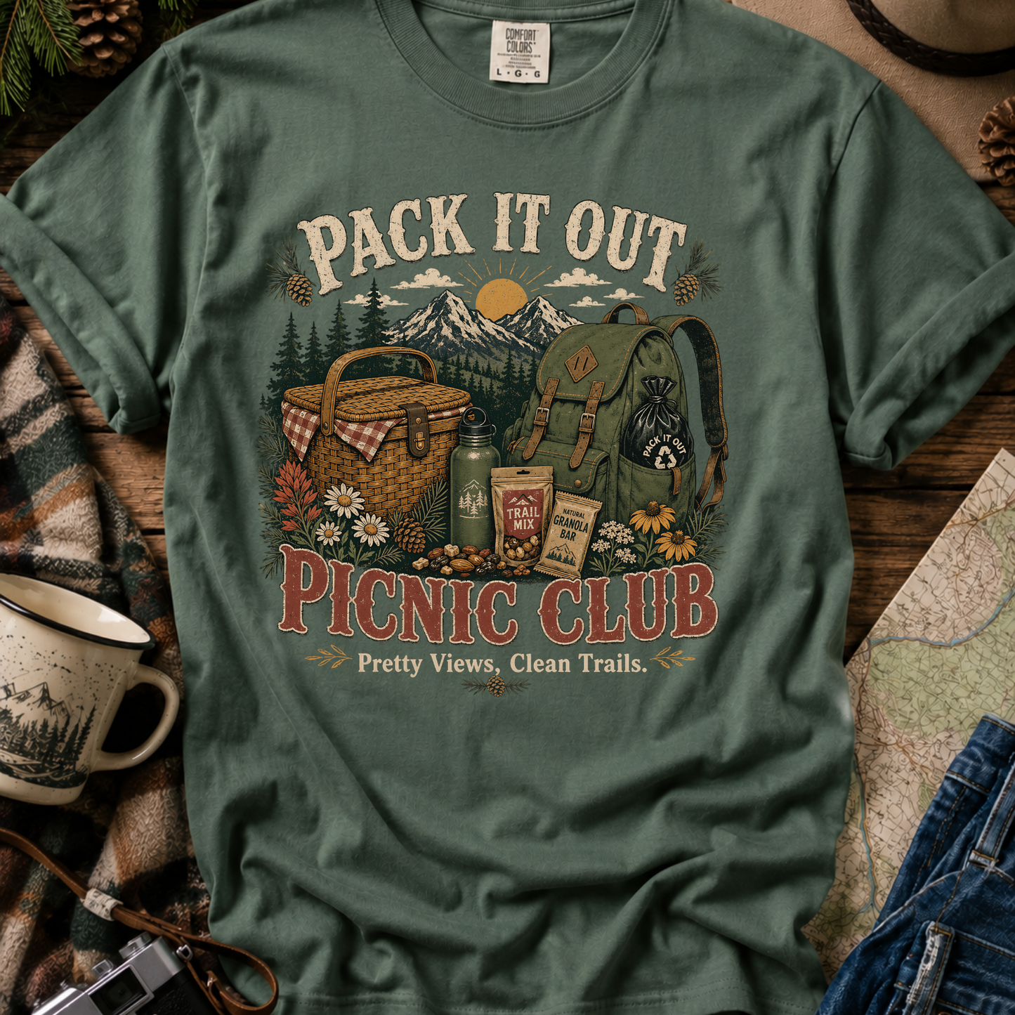 Picnic Club T-Shirt — "Pack It Out" Outdoor Camping Picnic Graphic Tee