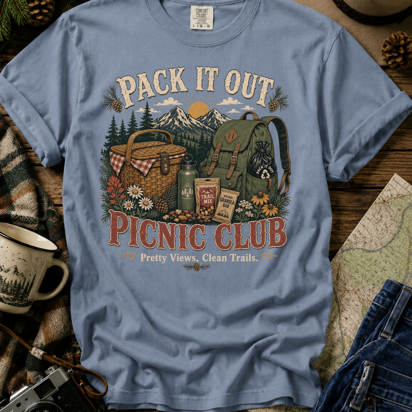 Picnic Club T-Shirt — "Pack It Out" Outdoor Camping Picnic Graphic Tee