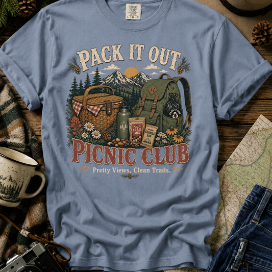 Picnic Club T-Shirt — "Pack It Out" Outdoor Camping Picnic Graphic Tee