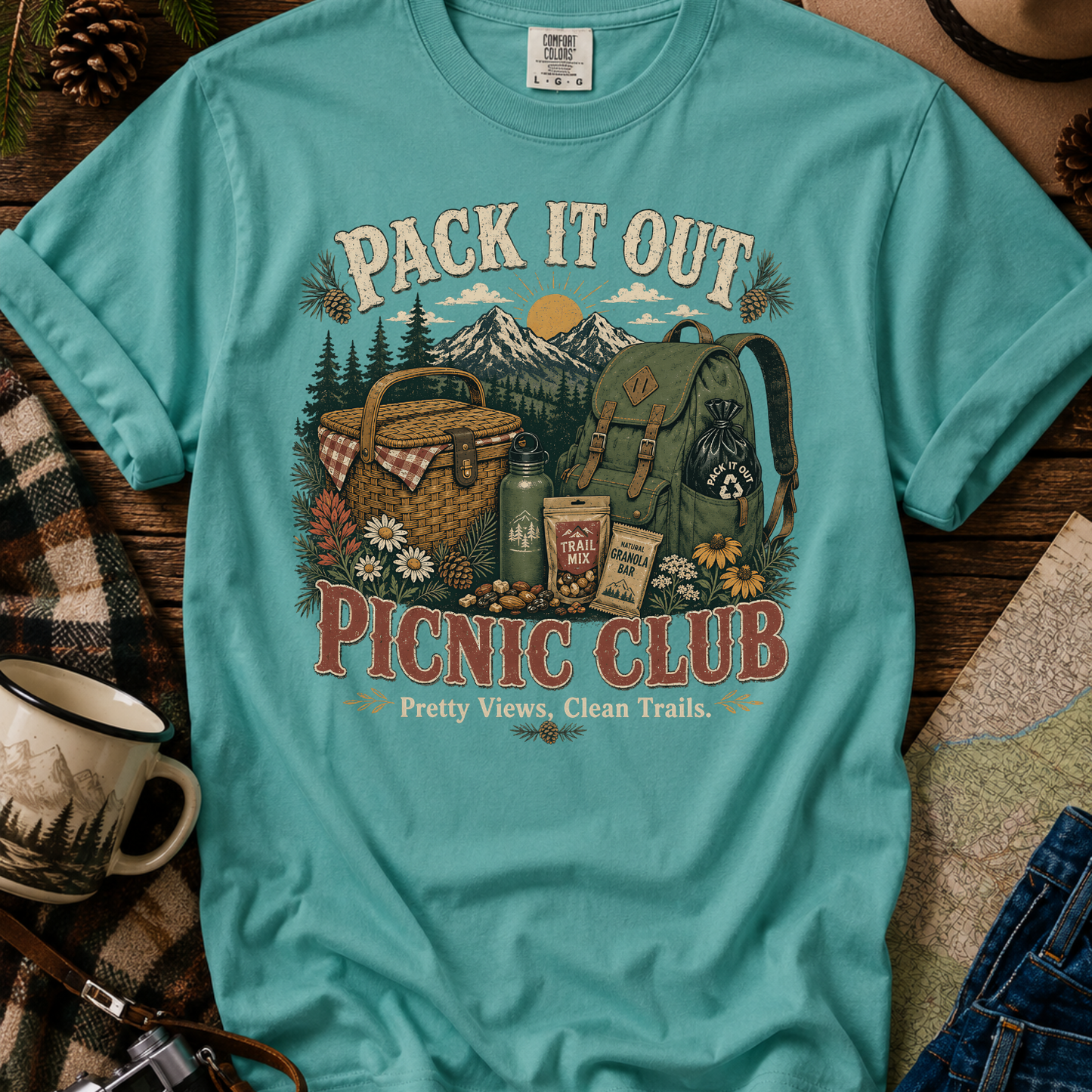Picnic Club T-Shirt — "Pack It Out" Outdoor Camping Picnic Graphic Tee