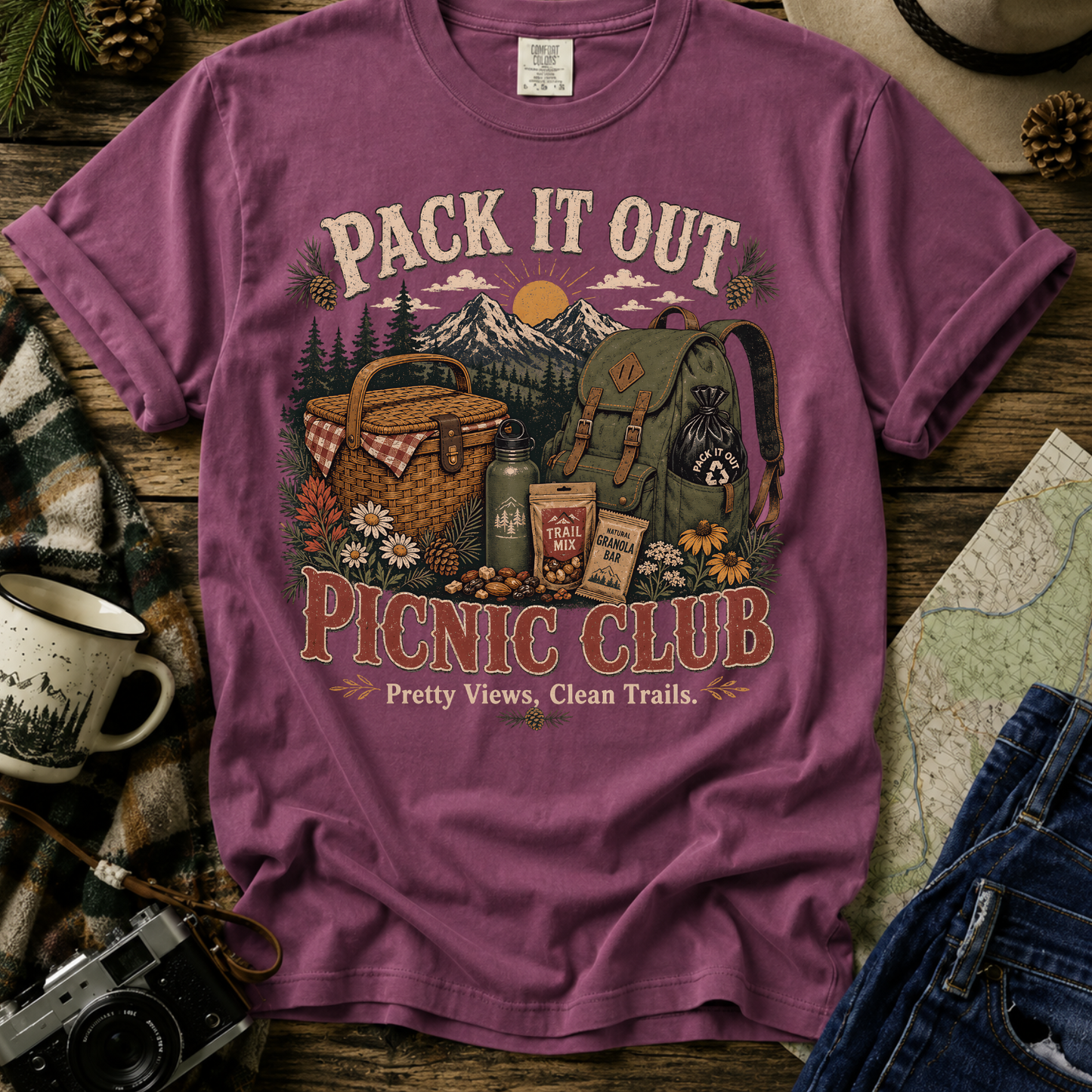 Picnic Club T-Shirt — "Pack It Out" Outdoor Camping Picnic Graphic Tee